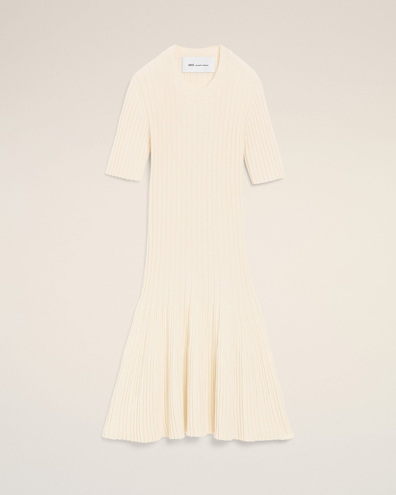 WHITE KNIT MINI GODET DRESS 1