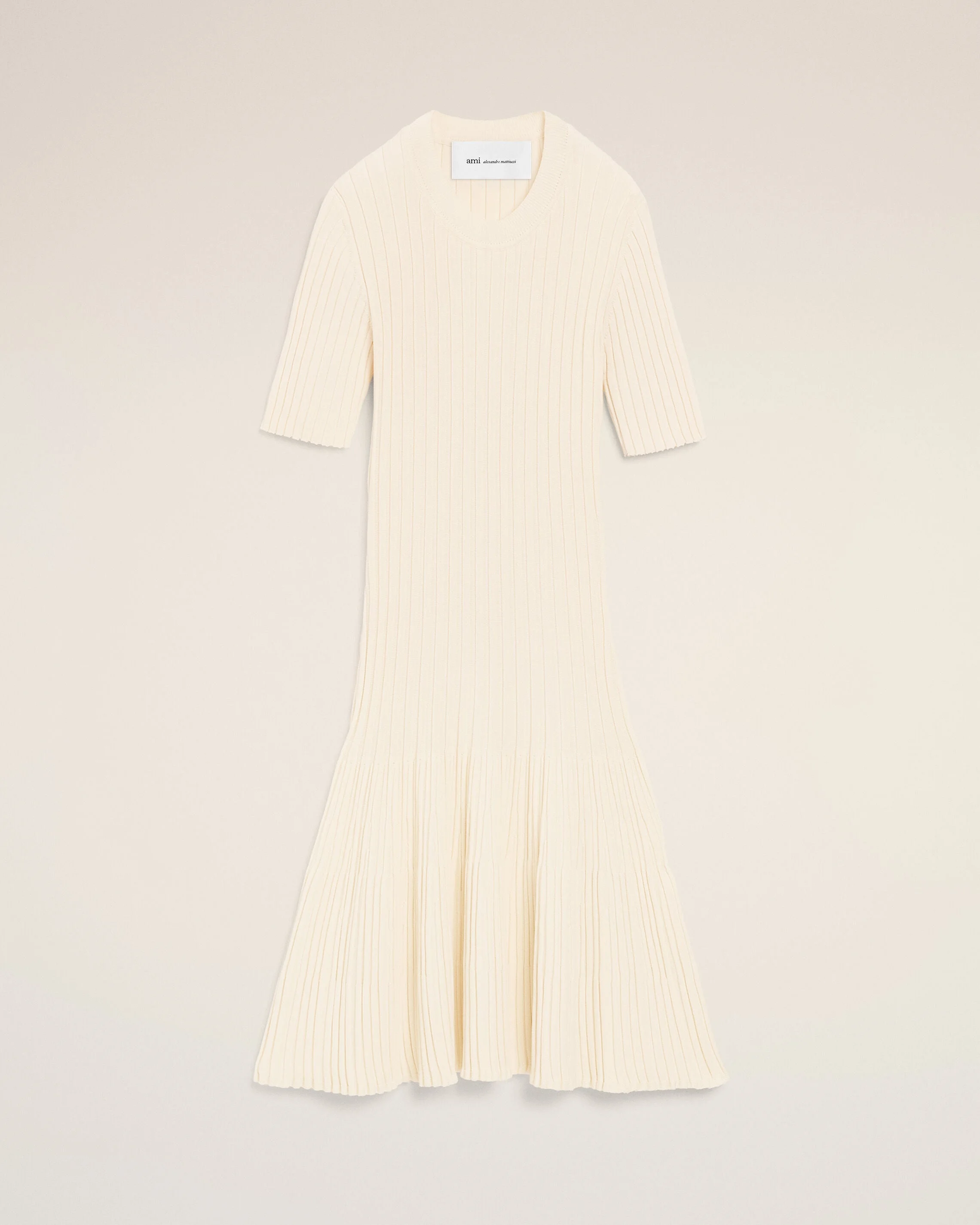 WHITE KNIT MINI GODET DRESS - 1