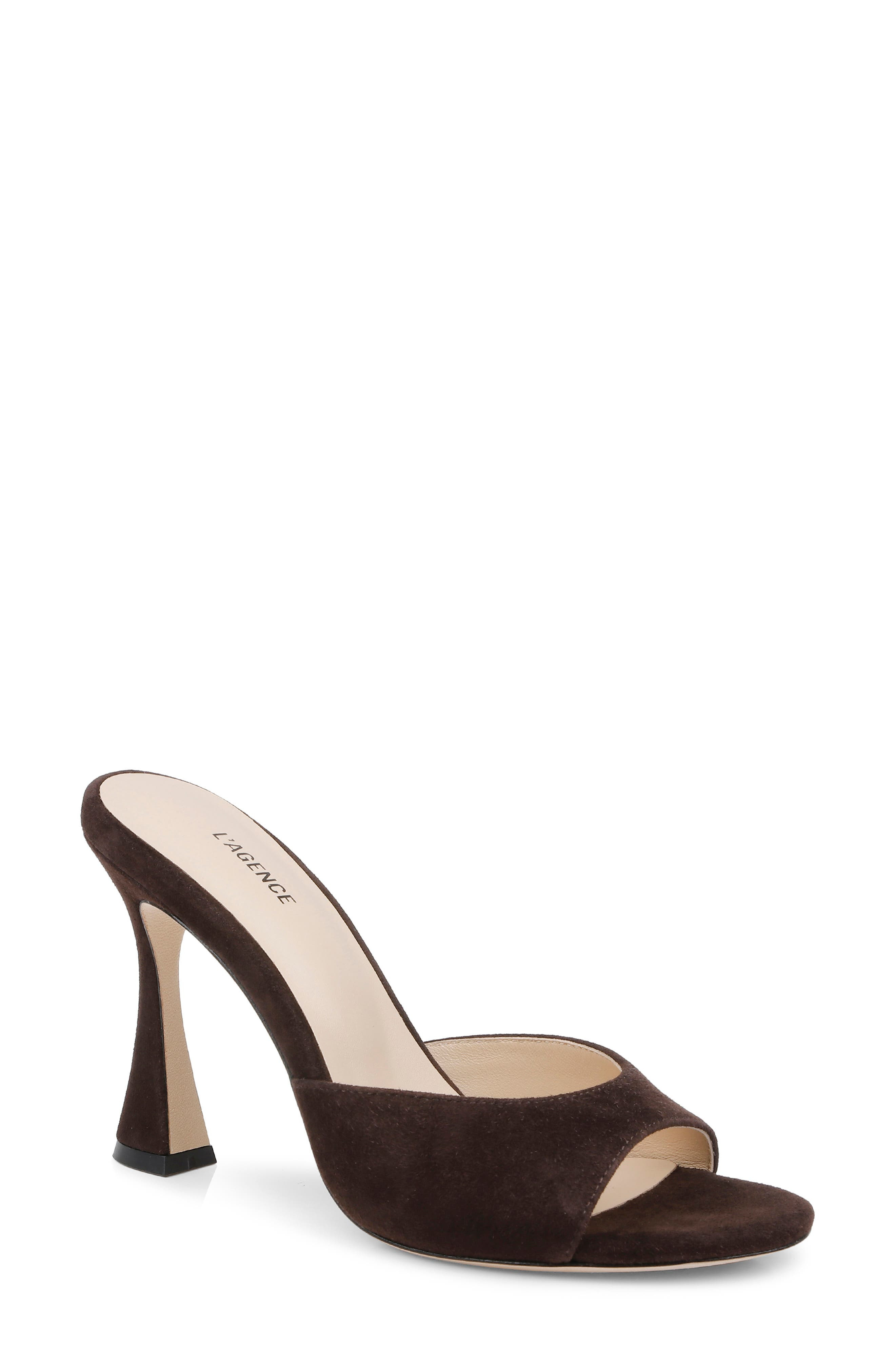 L'AGENCE Avery Slide Sandal in Dark Brown Suede at Nordstrom - 1