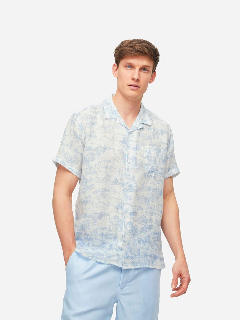 Men's Short Sleeve Shirt Milan 18 Linen White 2