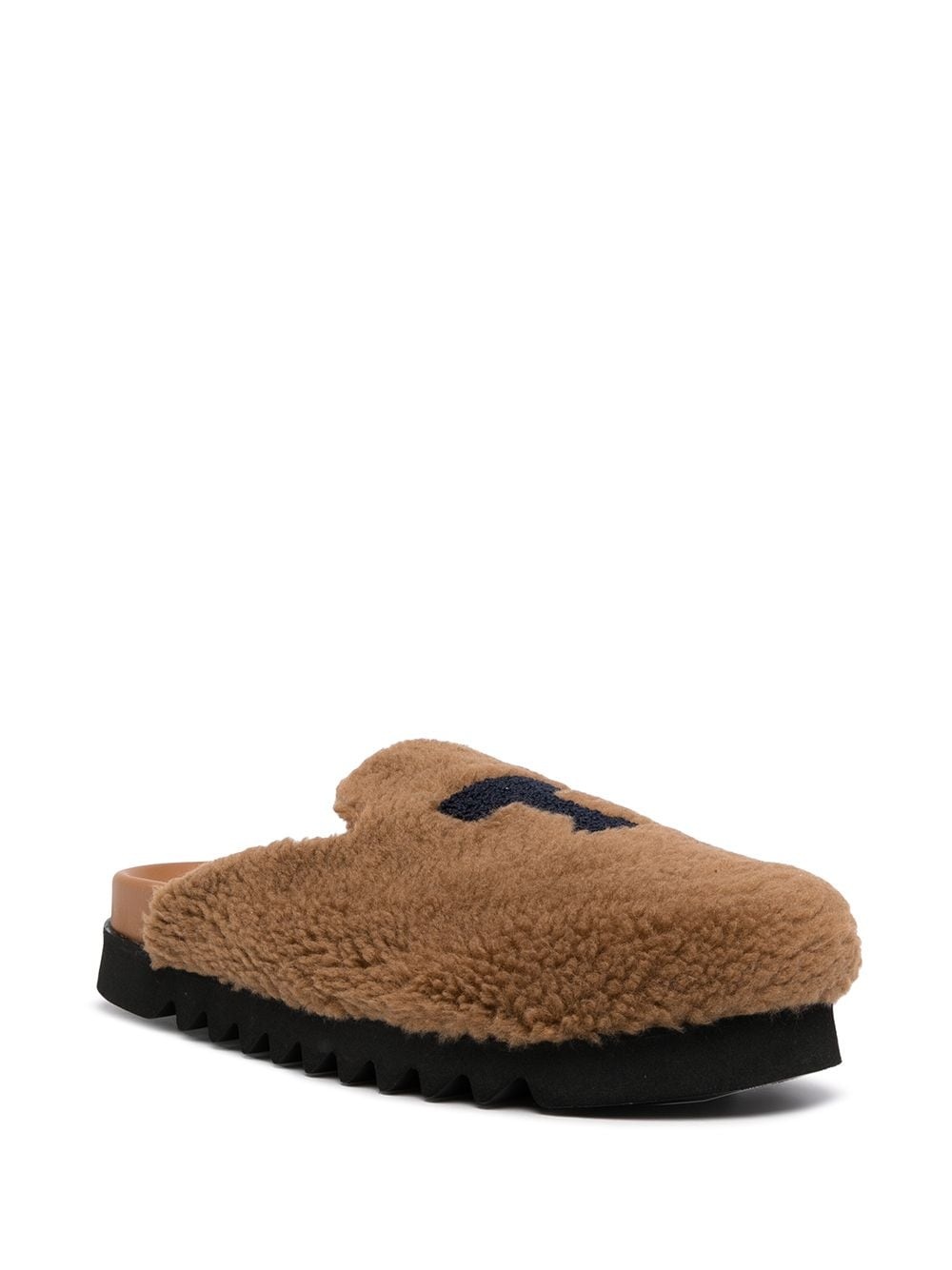 textured-letter shearling mules - 2