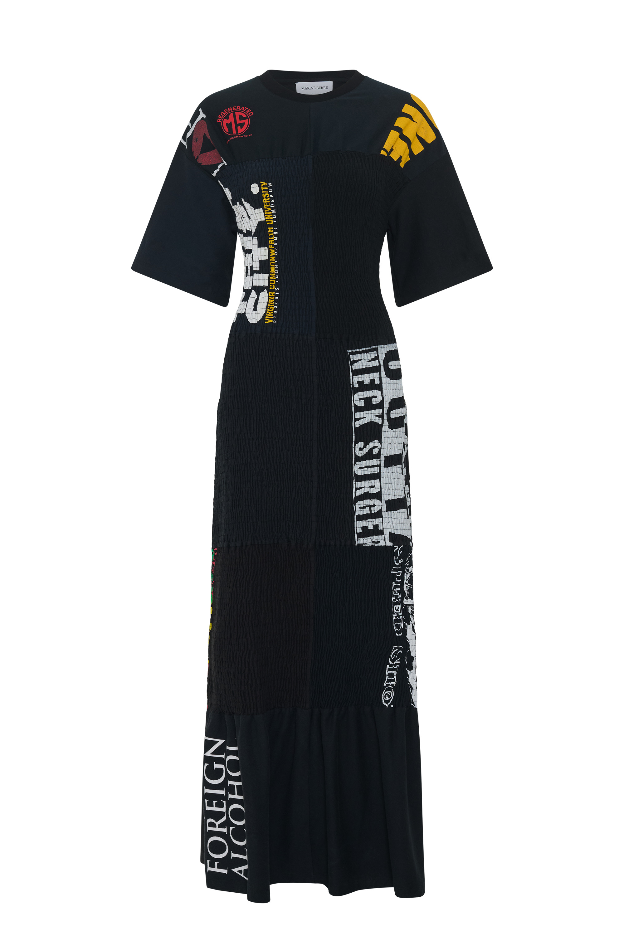 Upcycled Shirred T-Shirts Long Fitted Dress - 1