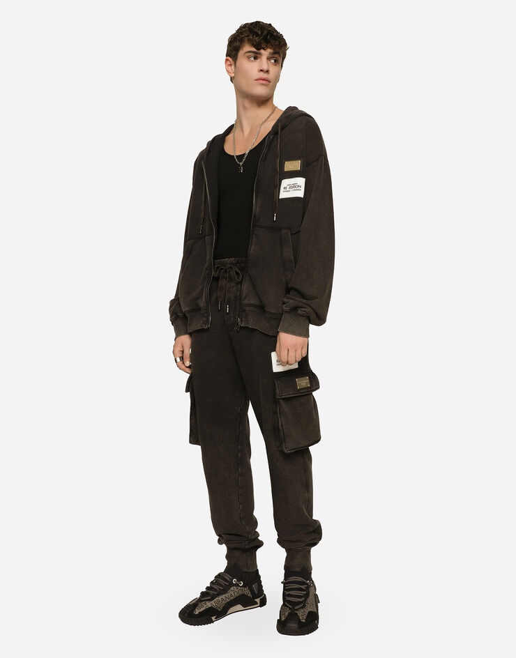 Washed jersey hoodie with logo zipper - 5