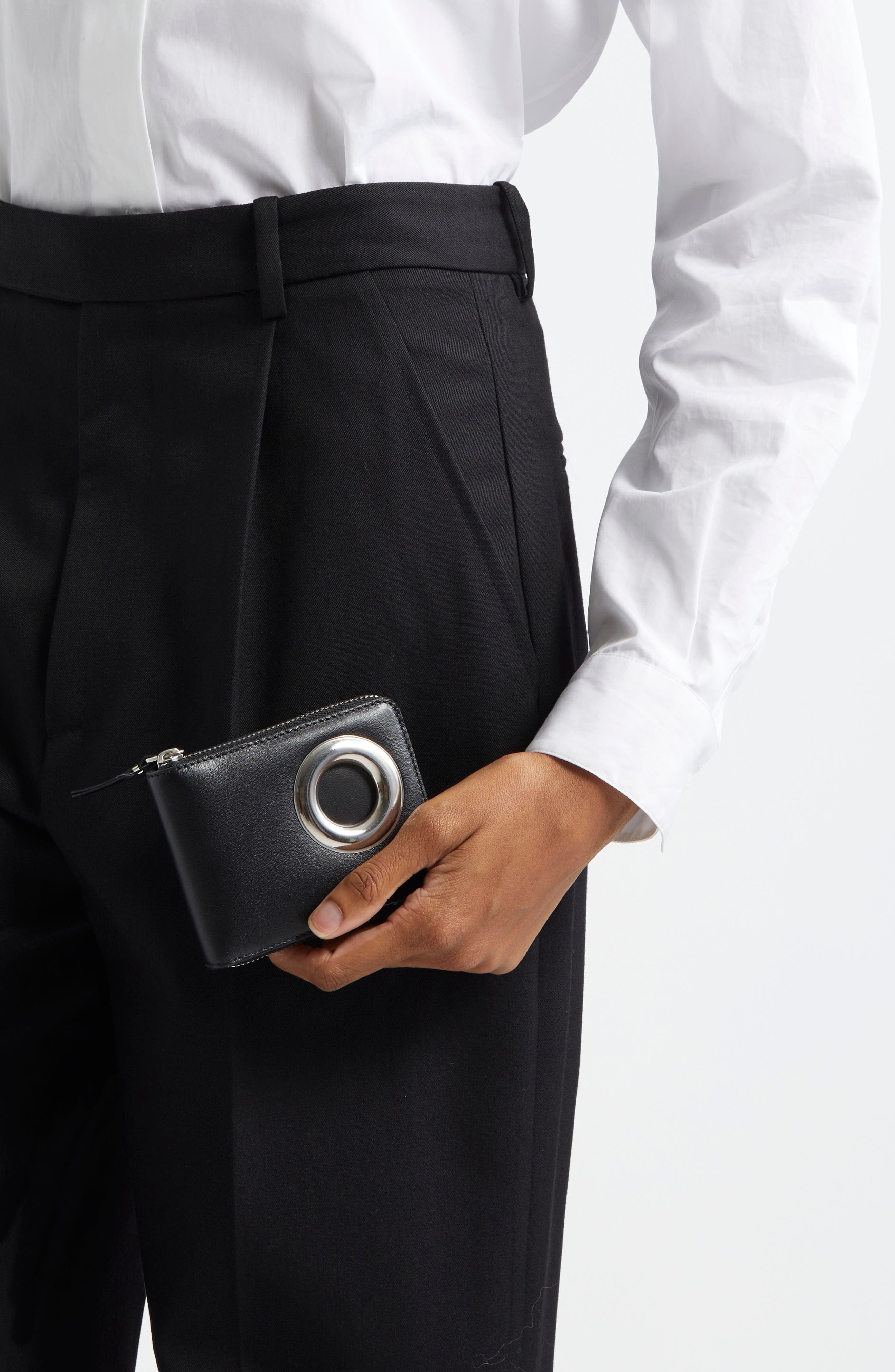 Comme des Garçons Wallets Small Eyelet Leather Half Zip Wallet in Black at Nordstrom - 3