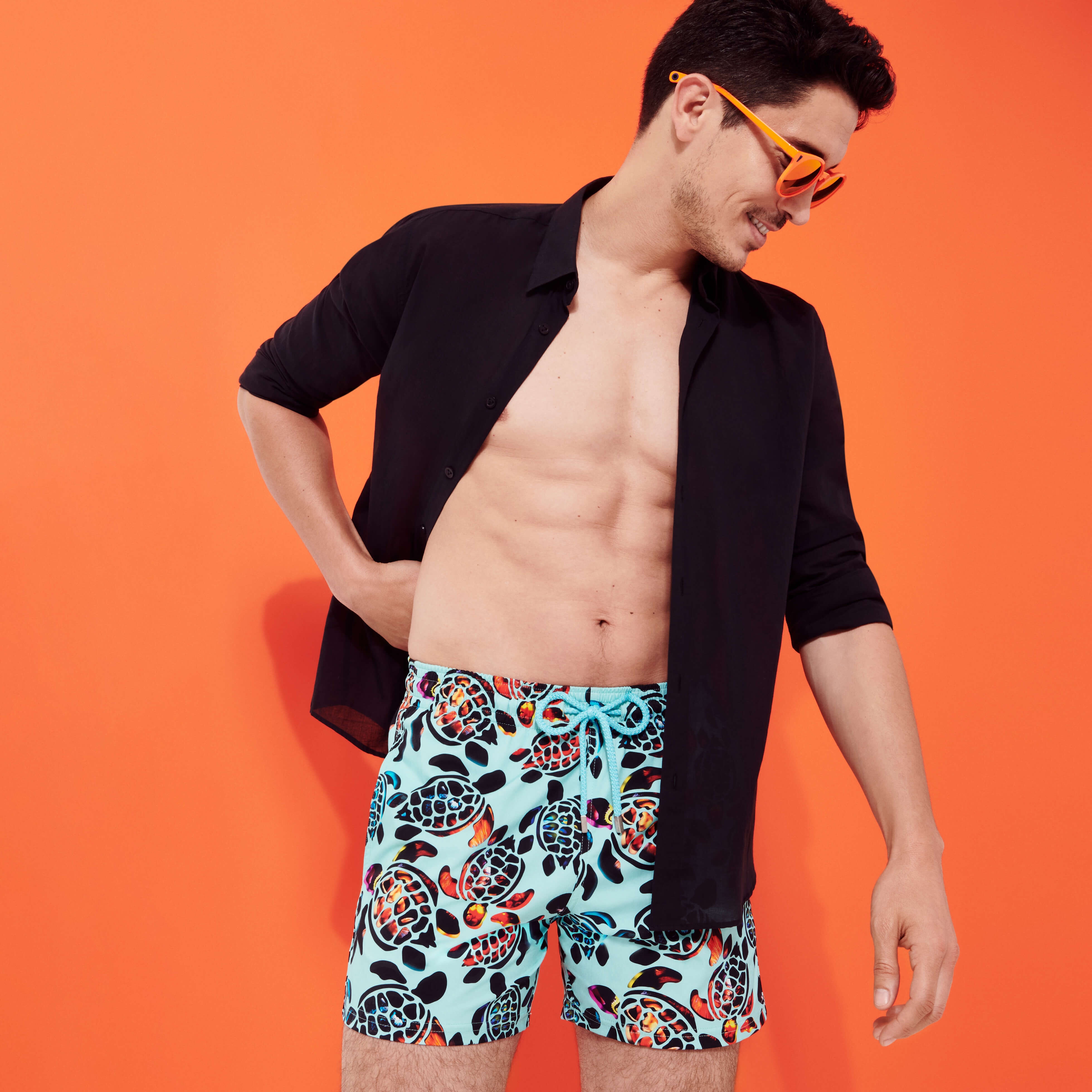 Men Stretch Swim Trunks Screen Turtles - 5