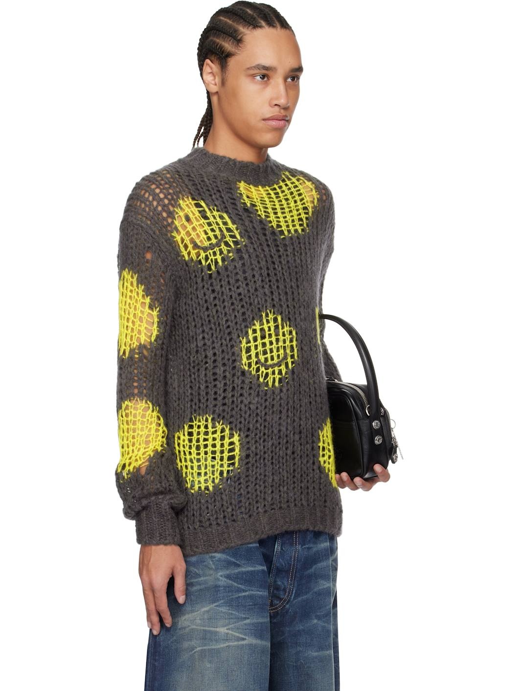 Gray & Yellow Embroidered Mohair Sweater - 2