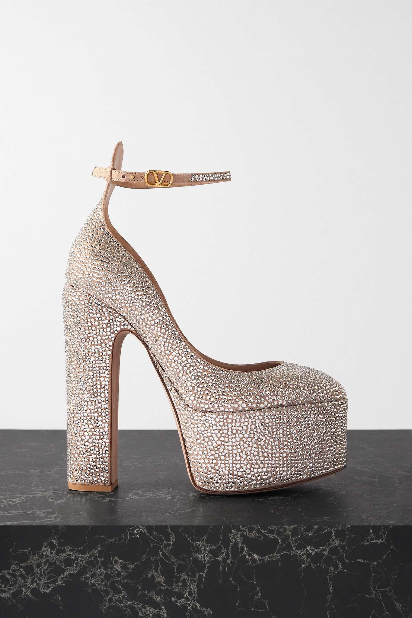 Crystal-embellished suede platform pumps - 1