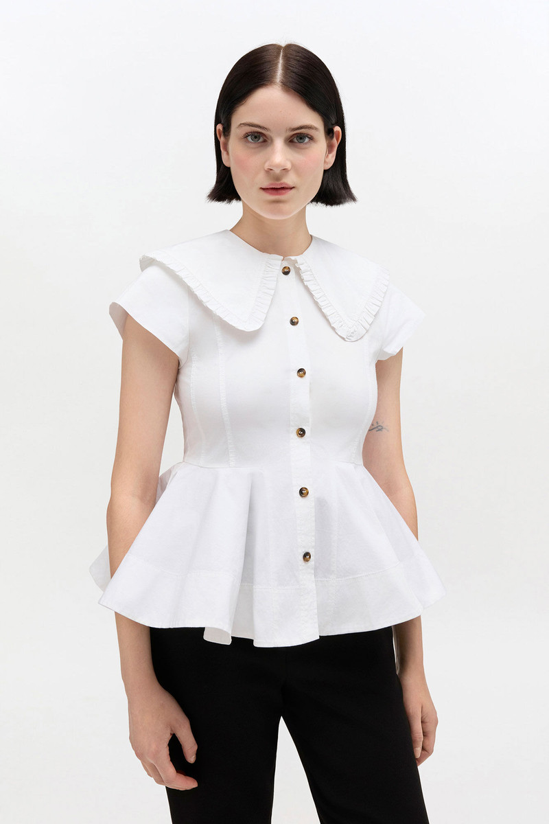 GANNI SHORT COTTON RUFFLE SHIRT outlook