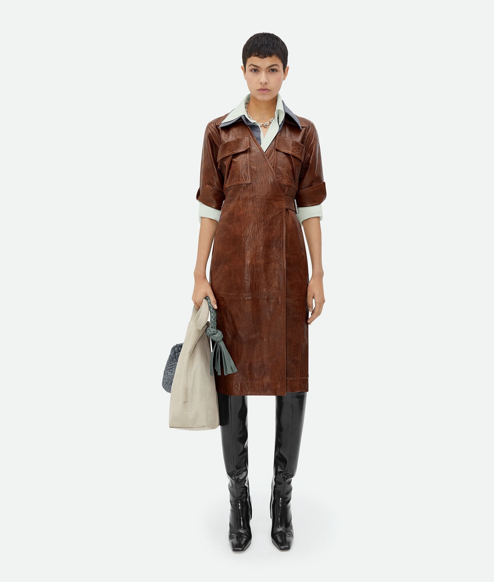 Embossed Leather Midi Dress - 5