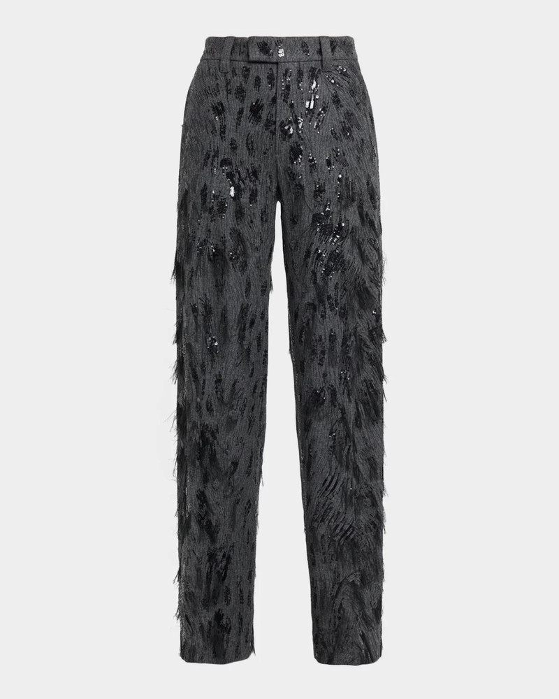 Animalier Sequined Fringe Wool-Cashmere Wide-Leg Trousers 1