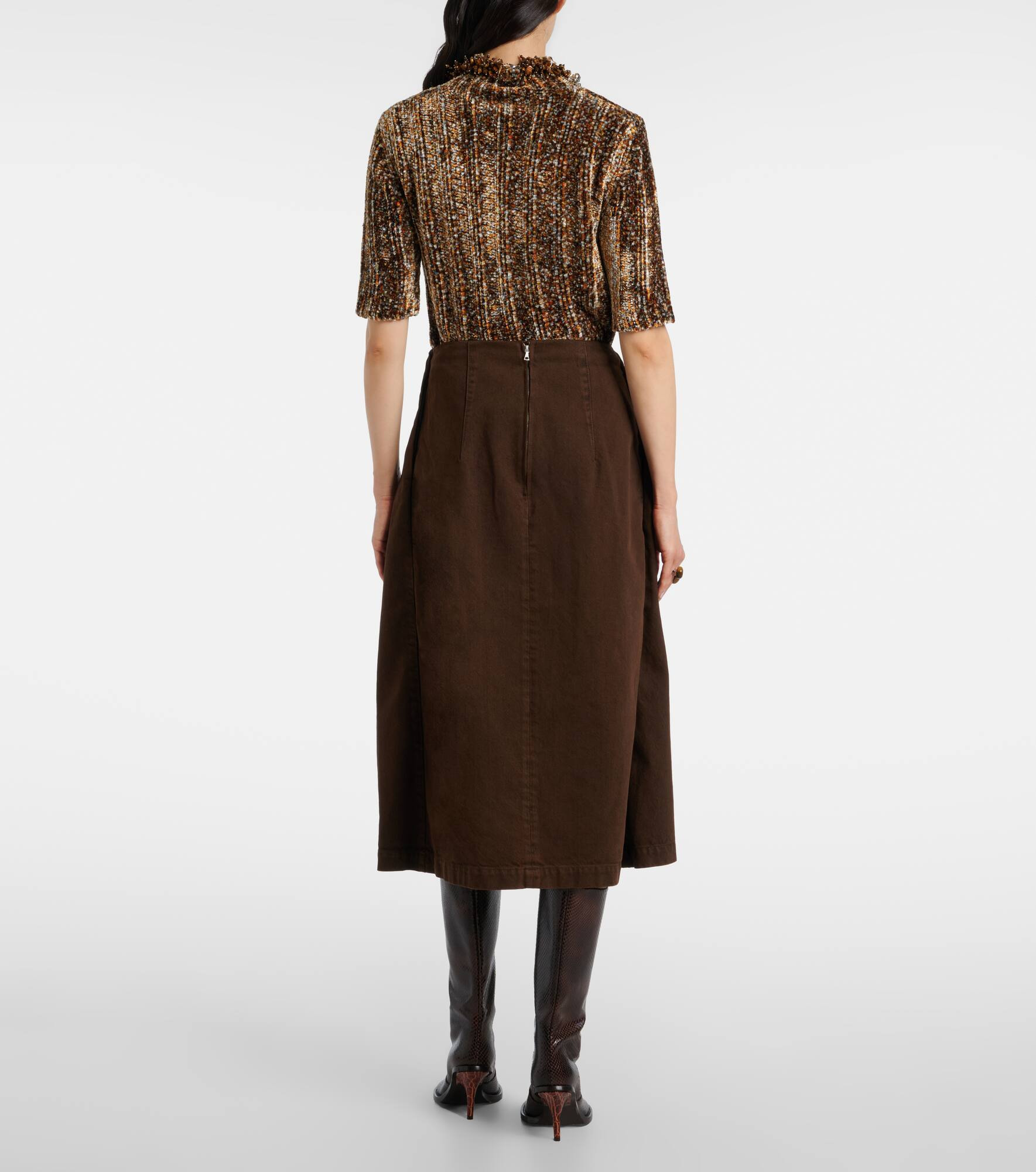 Draped denim midi skirt - 3