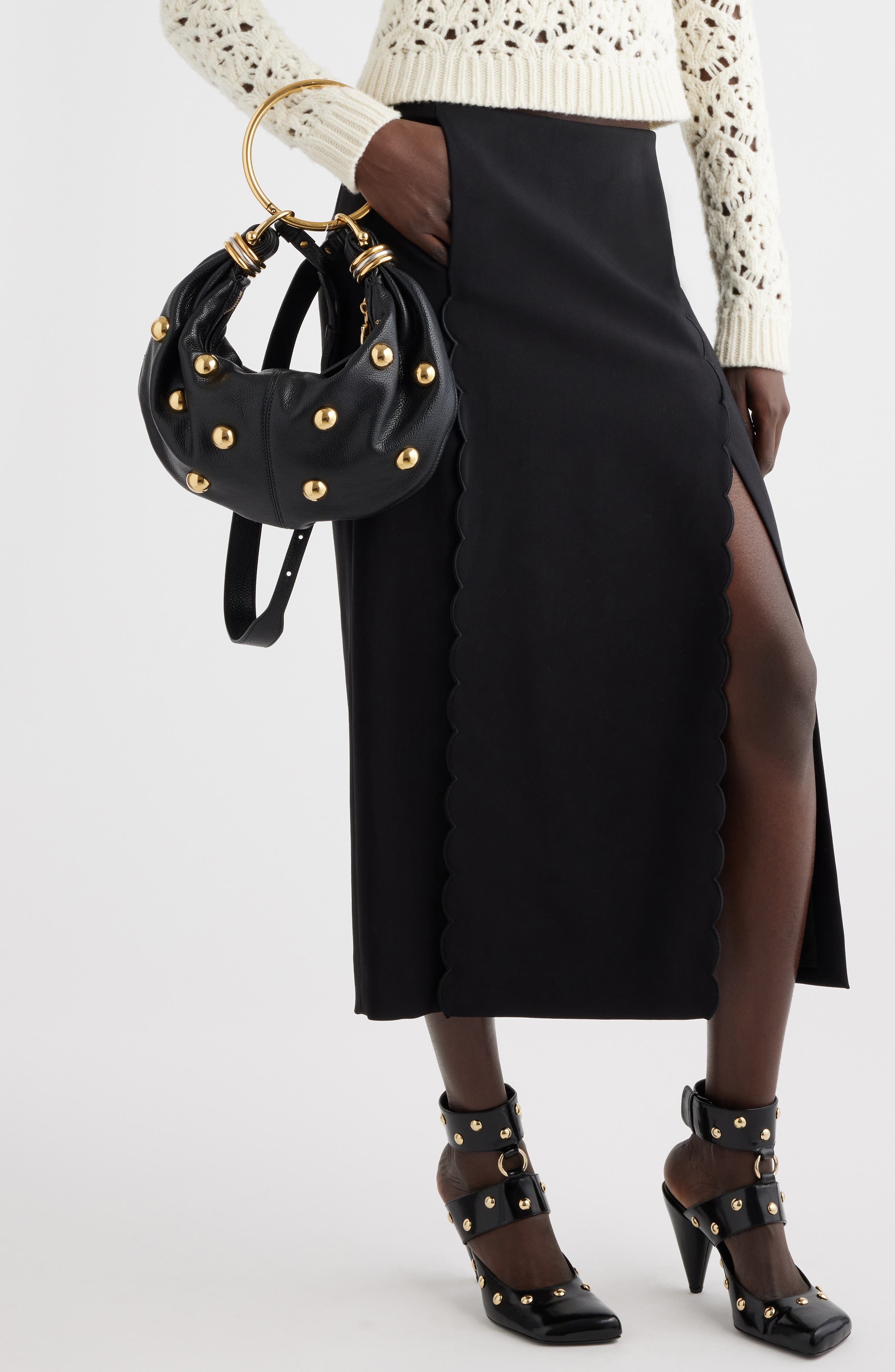 Chloé Small Bracelet Studded Hobo Bag in Black 001 at Nordstrom - 2
