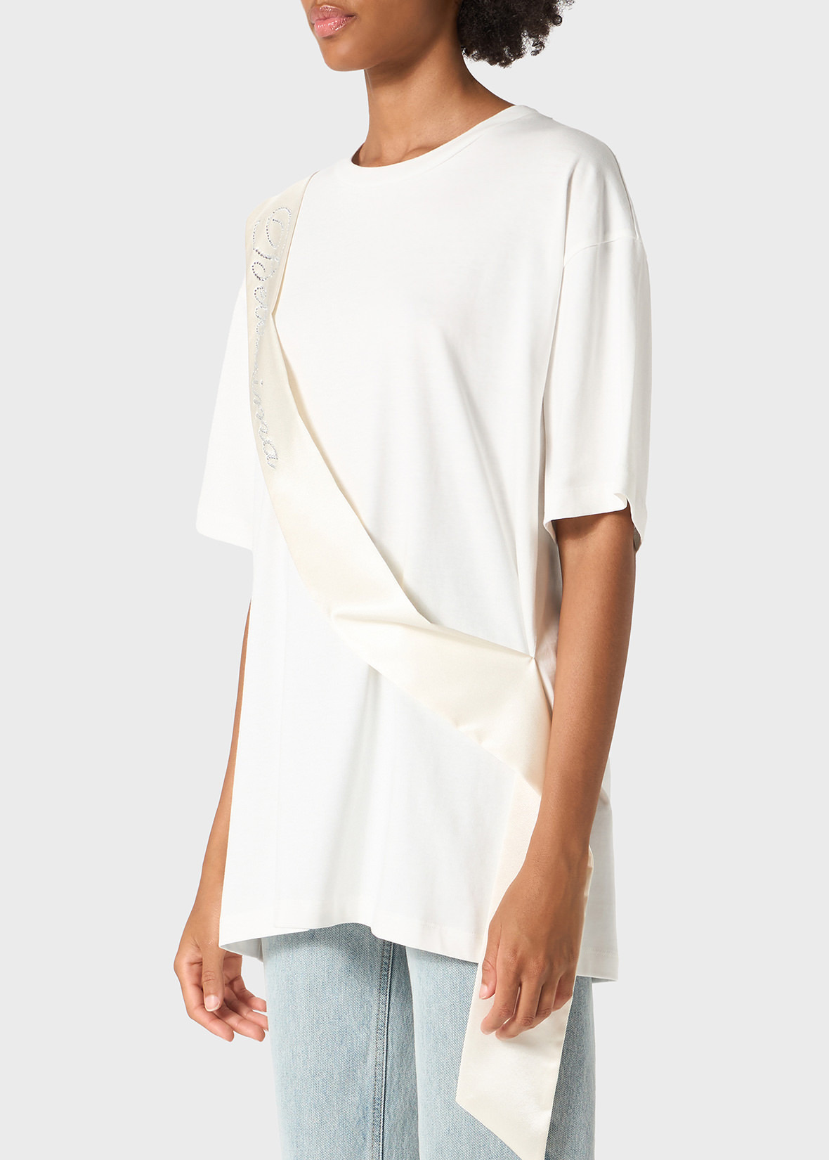 T-SHIRT WITH SATIN BAND AND RHINESTONE EMBROIDERY - 5