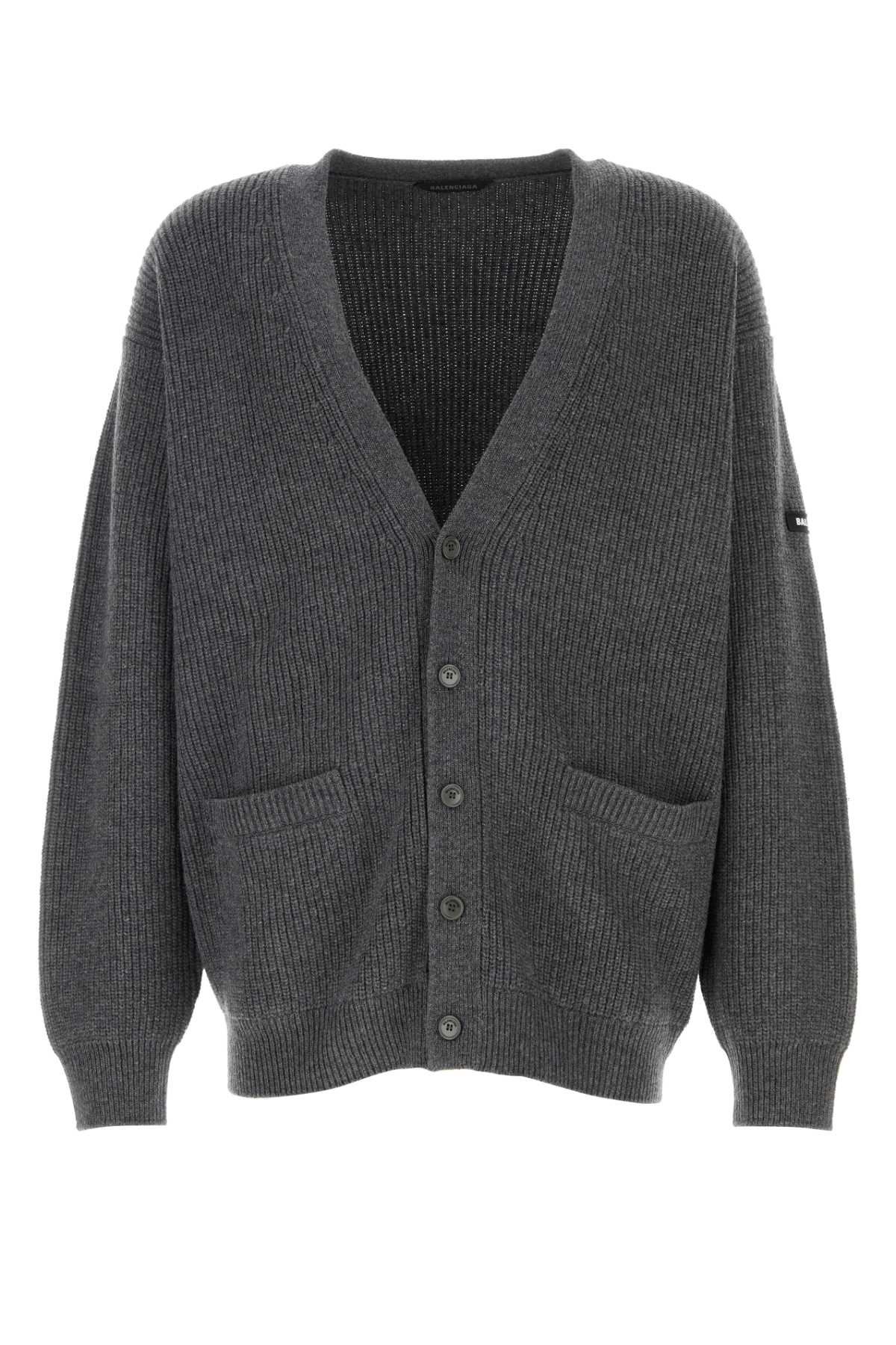 Balenciaga Men Dark Grey Wool Cardigan - 1