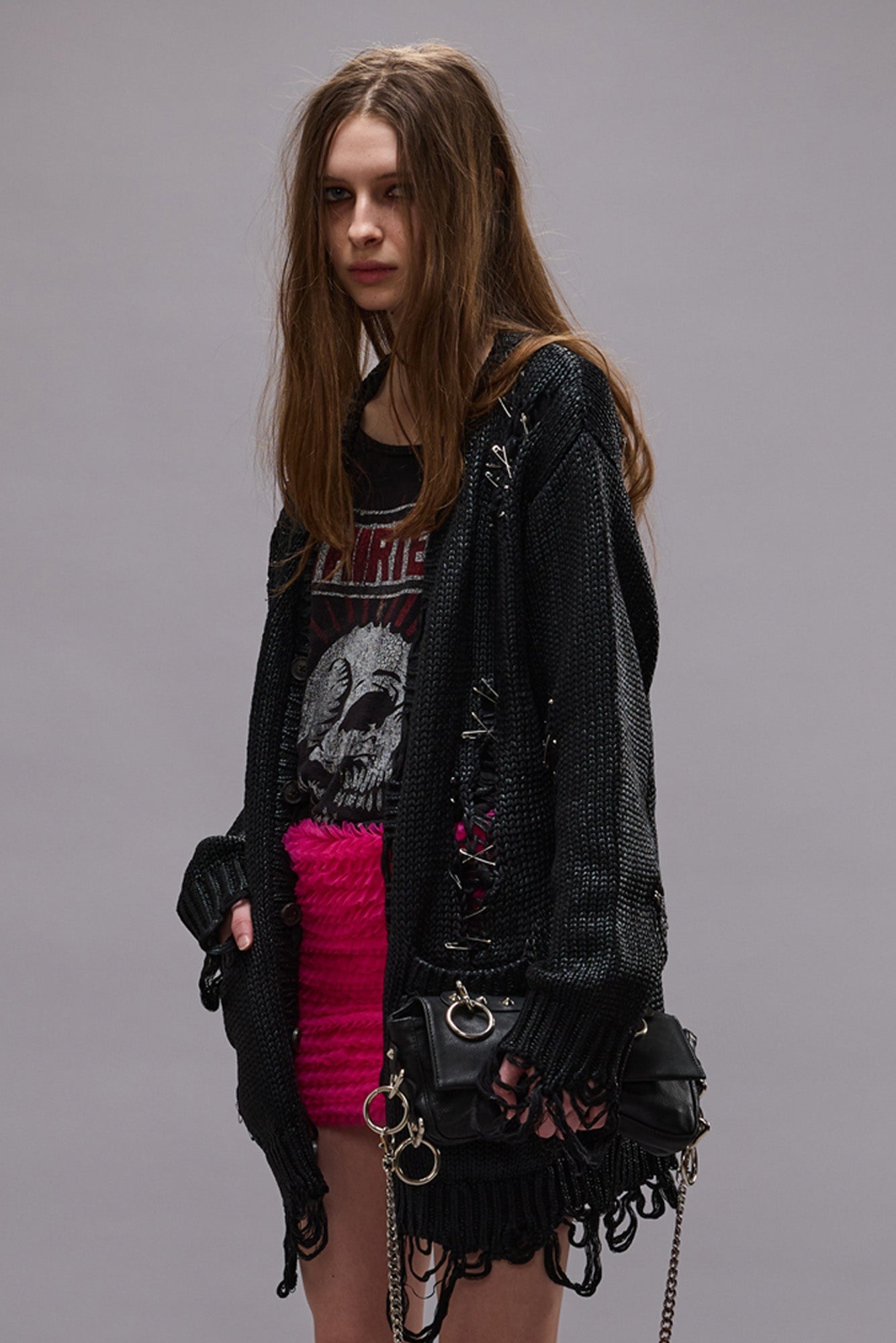 DISTRESSED BOYFRIEND CARDIGAN - COATED BLACK -R13 - 1