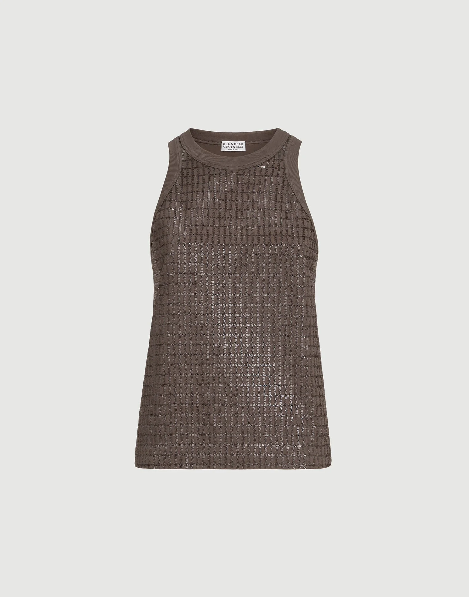 Stretch cotton jersey top with dazzling check embroidery - 1