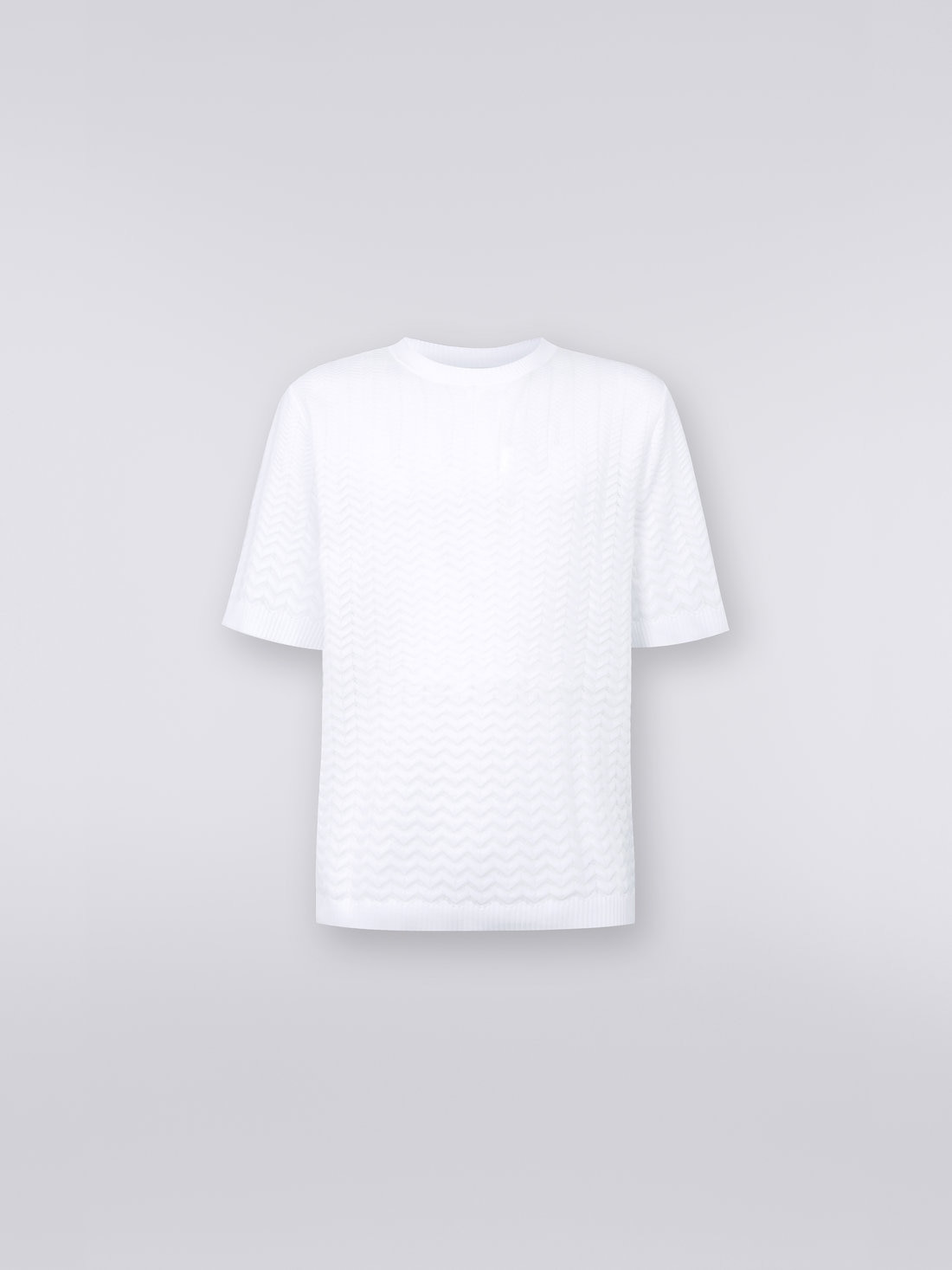Crew-neck cotton T-shirt with tone-on-tone chevron - 1