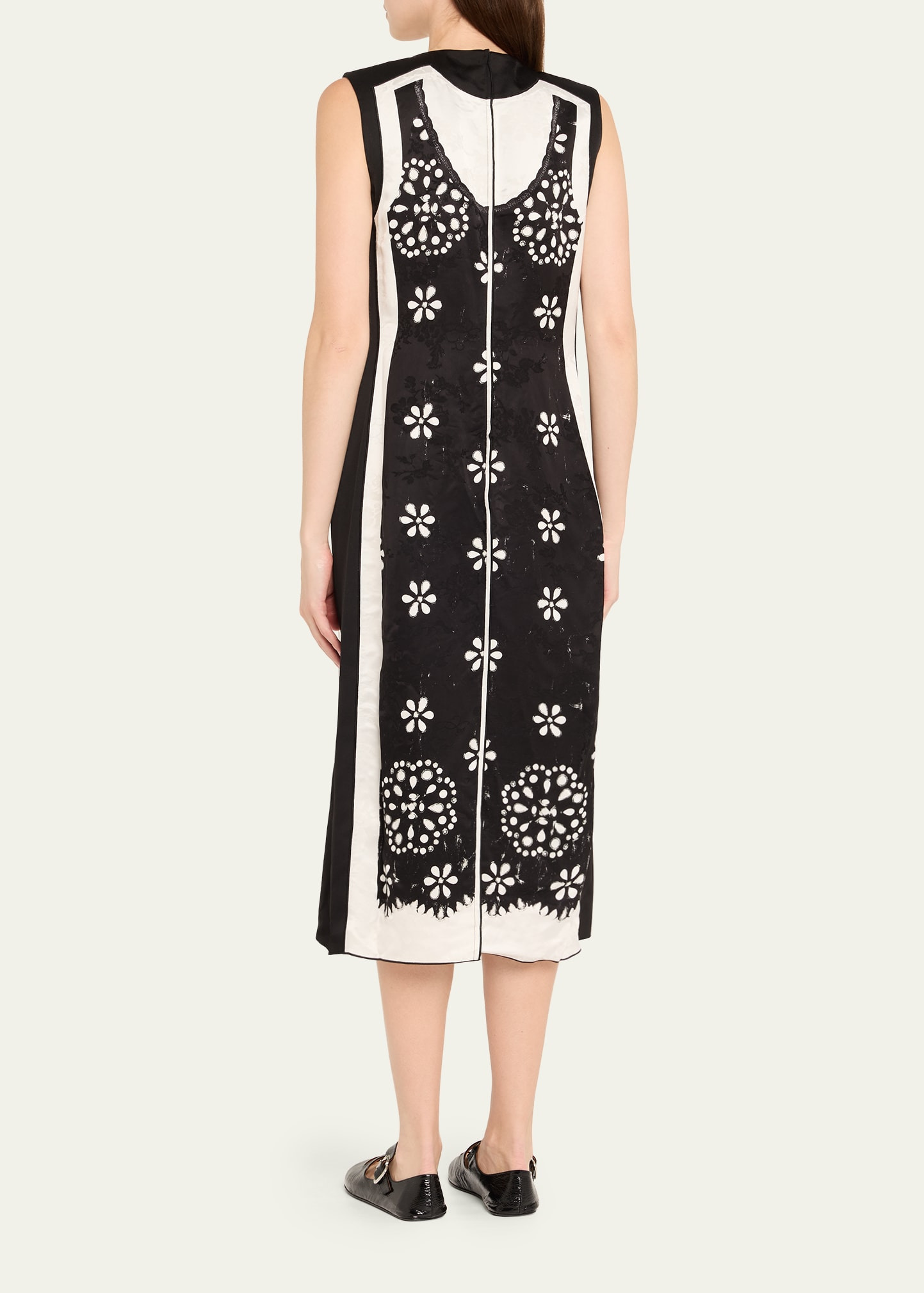 Trompe Loeil Eyelet Sleeveless Midi Dress - 3