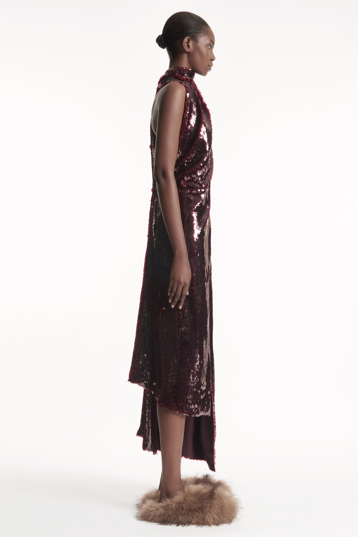 ASYMMETRIC DRAPED DRESS BURGUNDY - 3