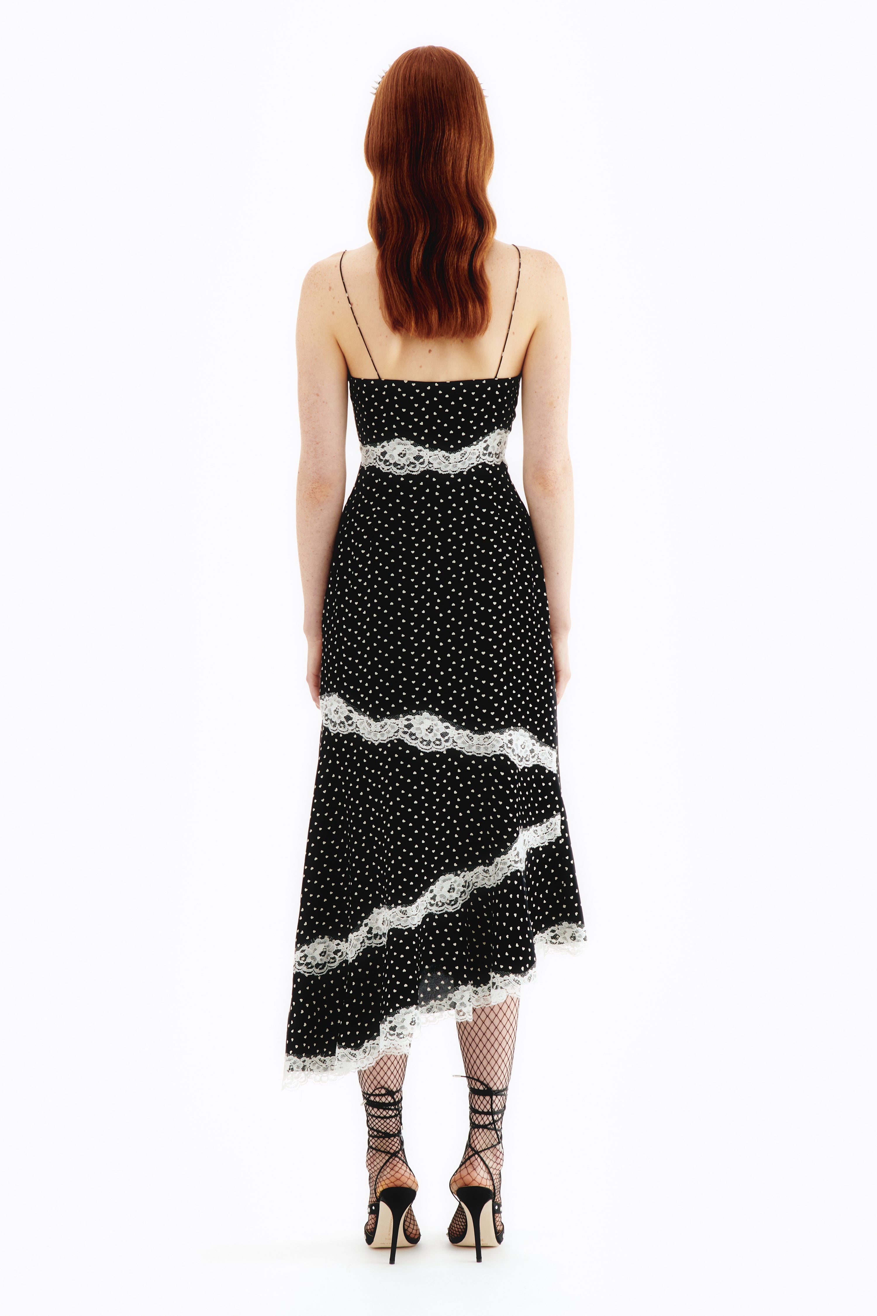 HEART PRINT SILK SLIP DRESS WITH LACE - 4