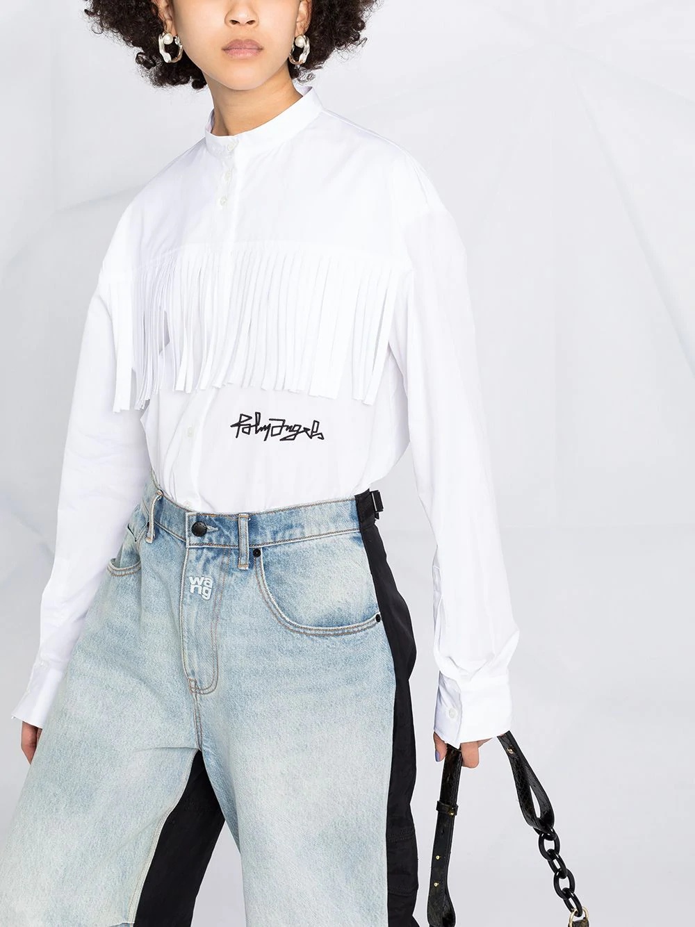 logo embroidered fringed shirt - 5