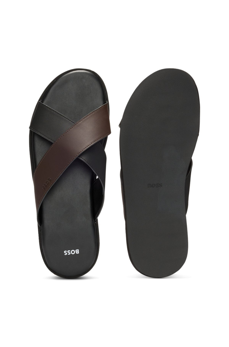 FAUX-LEATHER SLIDES WITH TWO-TONE STRAPS 4