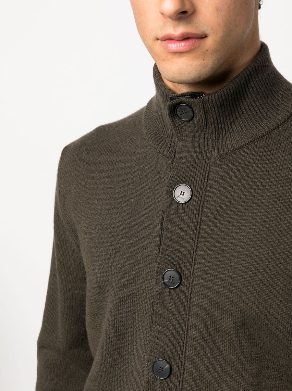 leather-trimmed cashmere cardigan - 5