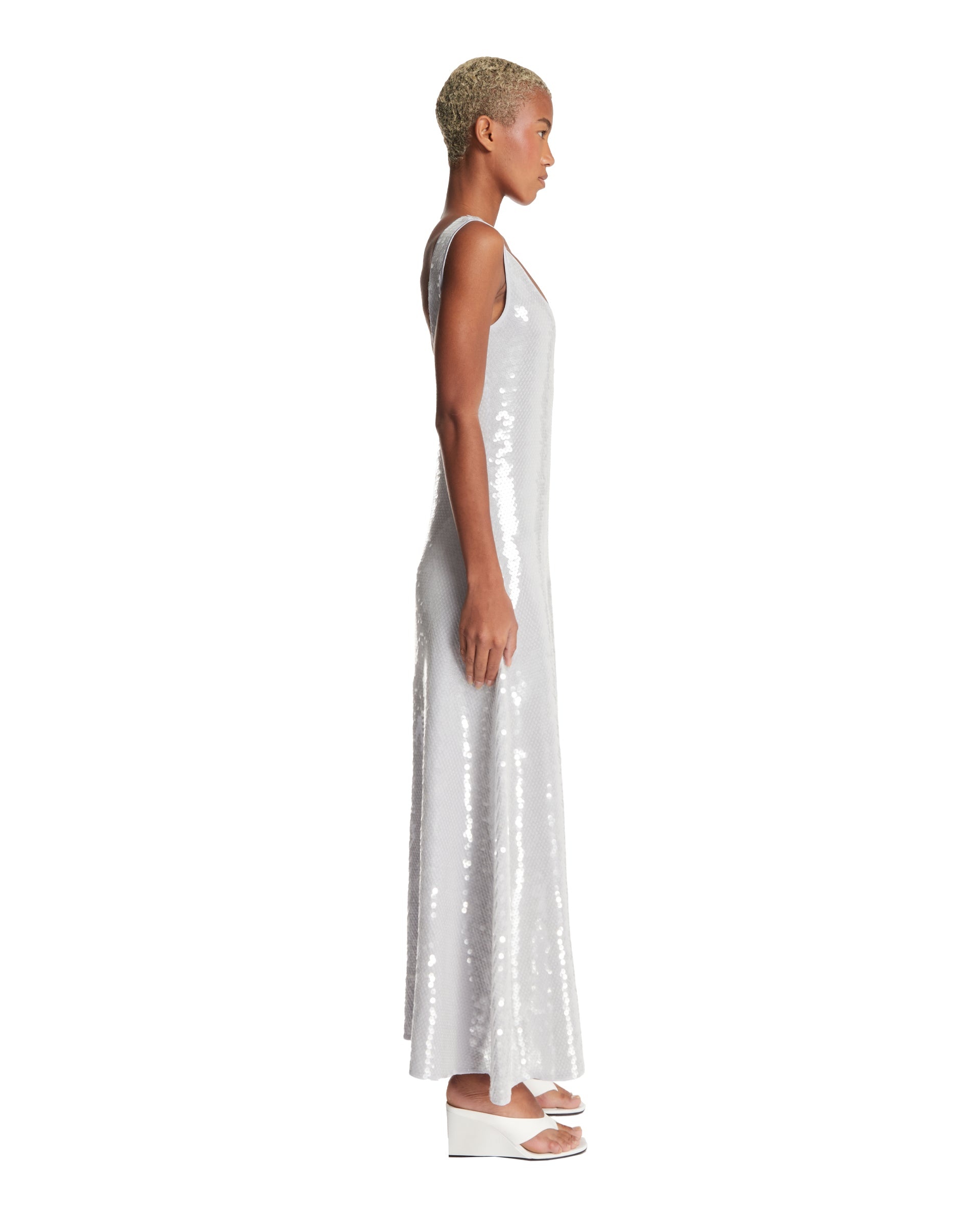Light Gray Viscose Sequin Dress - 5