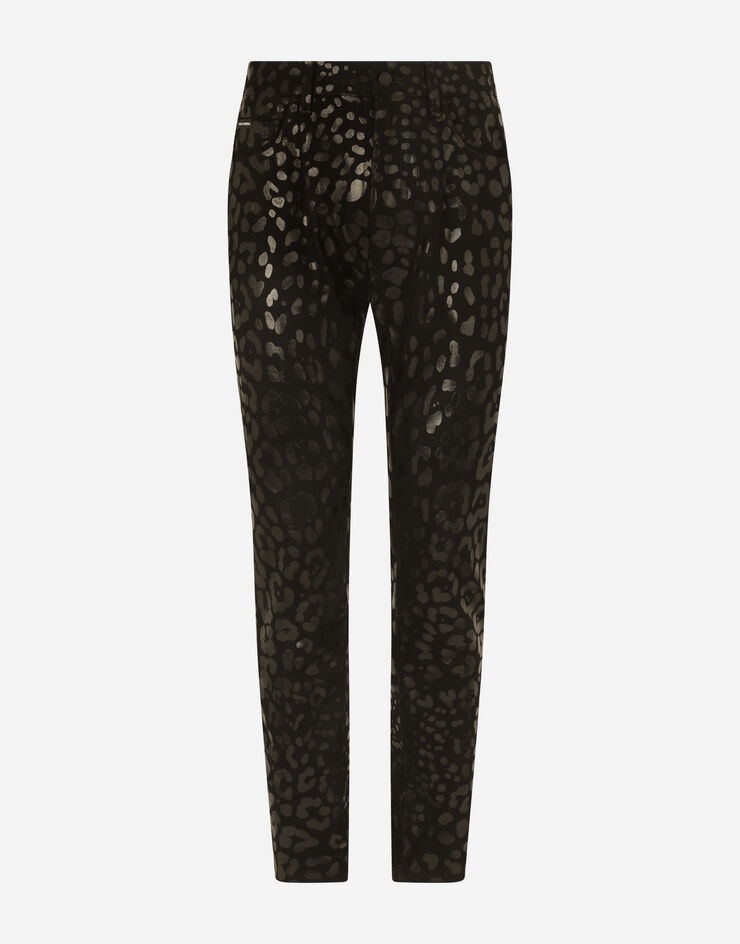 Flocked leopard-print slim-fit jeans - 3