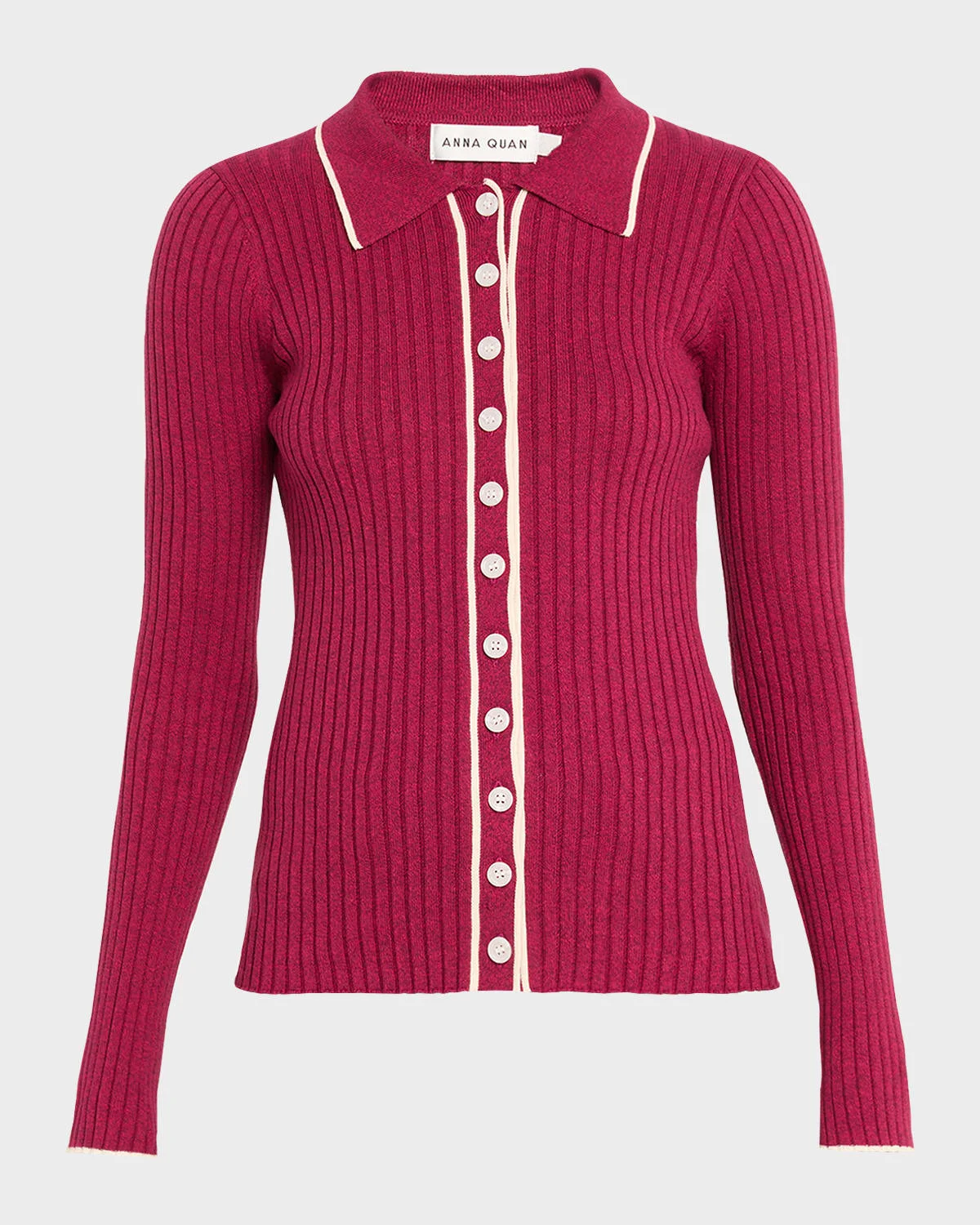 Ashlen Button-Front Rib-Knit Top - 1