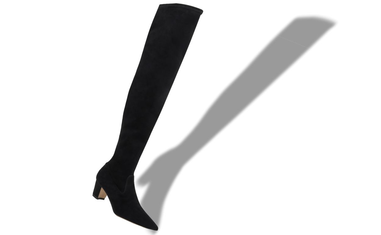 Black Suede Thigh High Boots - 2