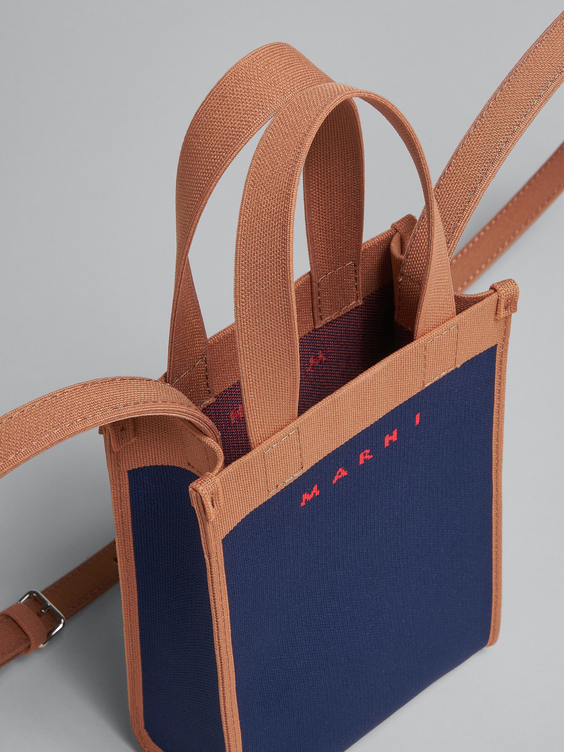 BLUE AND BROWN JACQUARD SHOULDER BAG - 4