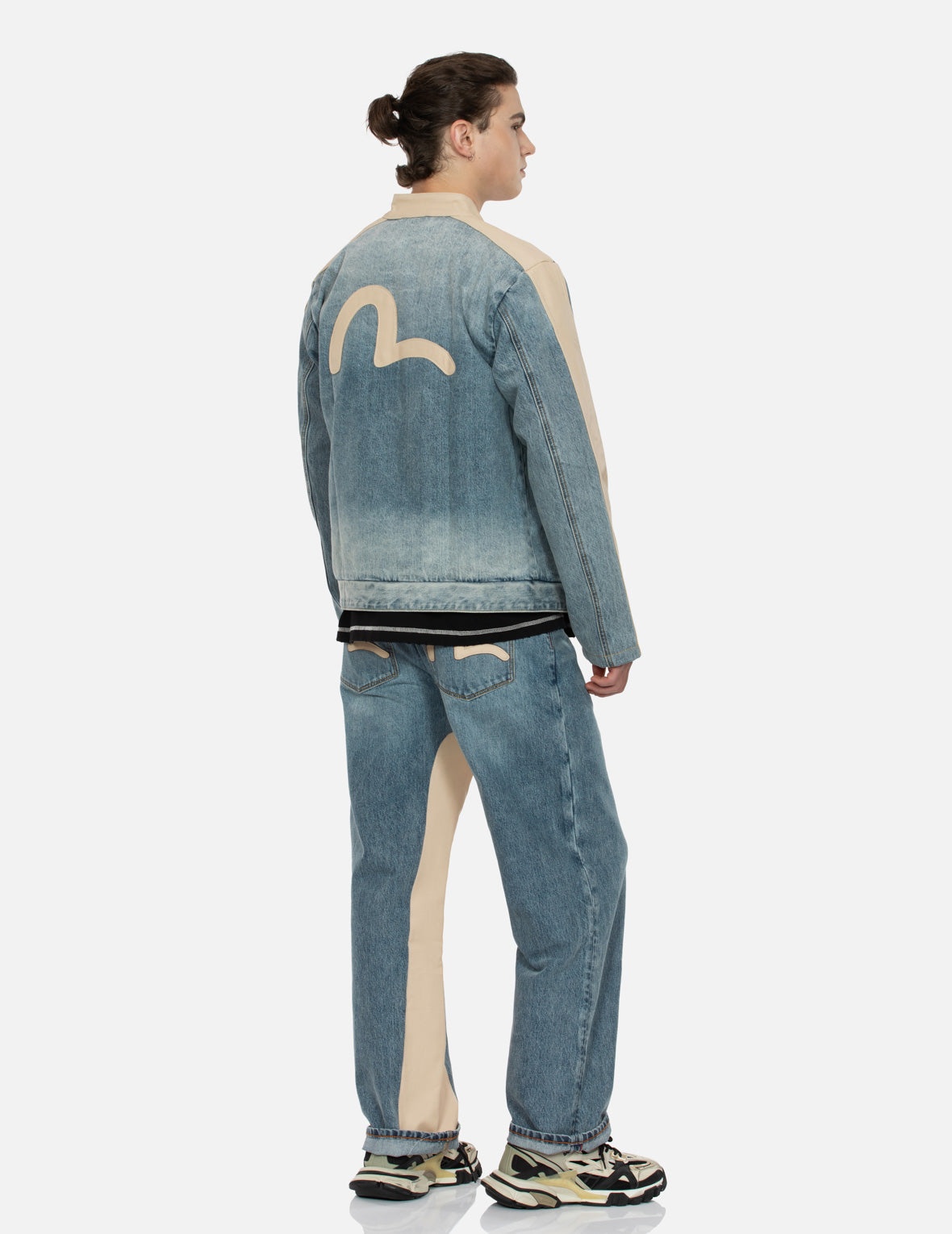 LEATHER LOGO AND SEAGULL APPLIQUÉ REGULAR FIT DENIM MOTO JACKET - 4