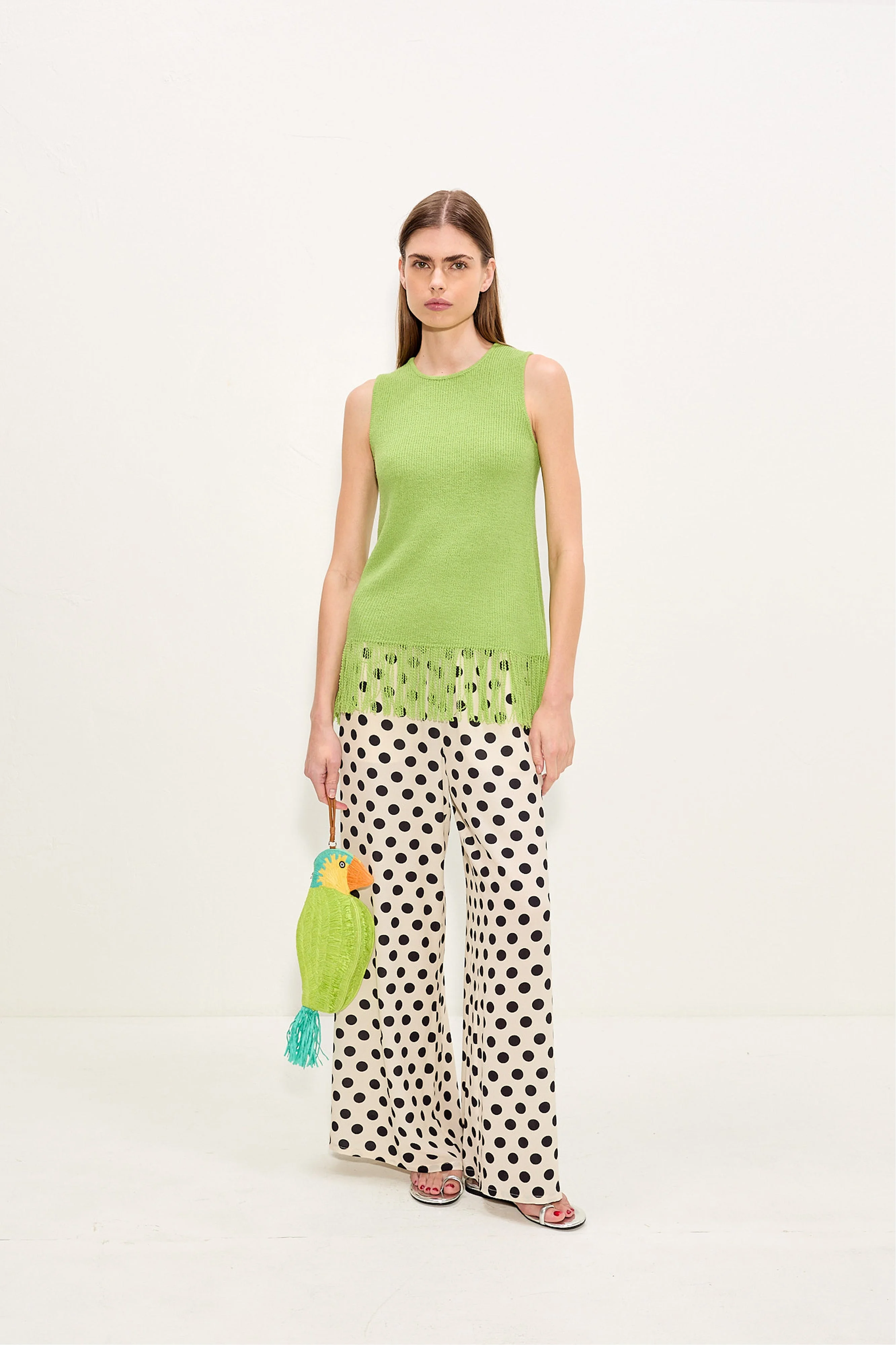 Nella Crepe Wide Leg Pant In Macadamia/Black Polka Dot - 1