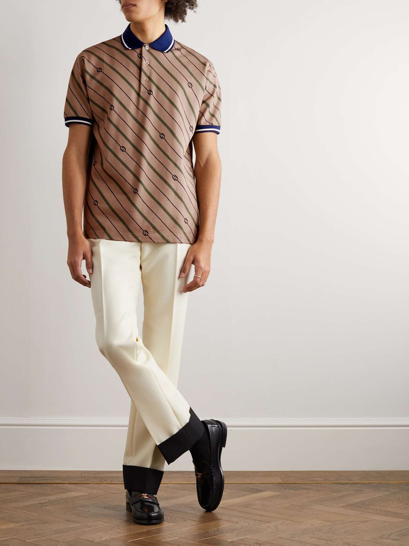 GUCCI Striped Printed Cotton-Blend Piqué Polo Shirt outlook