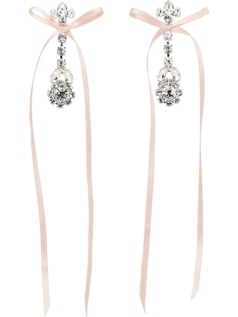 Silver & Pink Victorian Bow Ribbon Drip Earrings 1