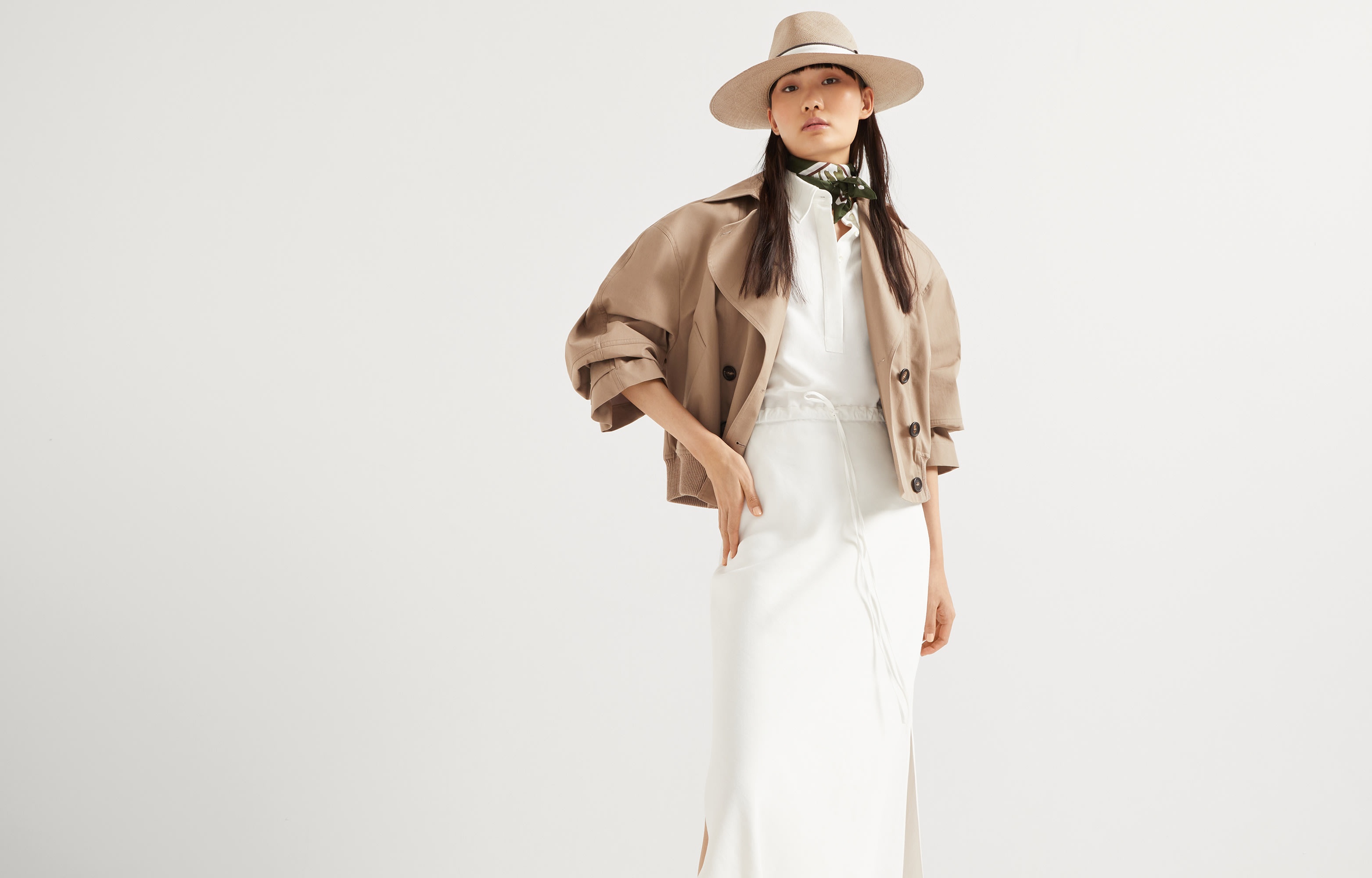 Viscose and linen fluid twill dress with monili - 6