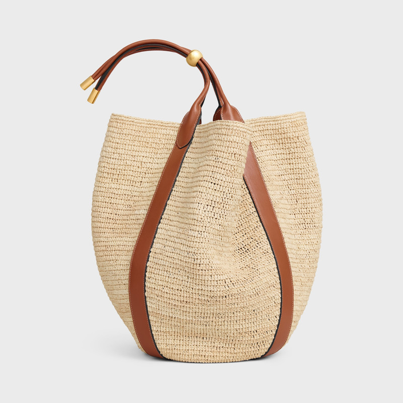 LARGE DROP BUCKET BAG IN RAFFIA AND CALFSKIN 3