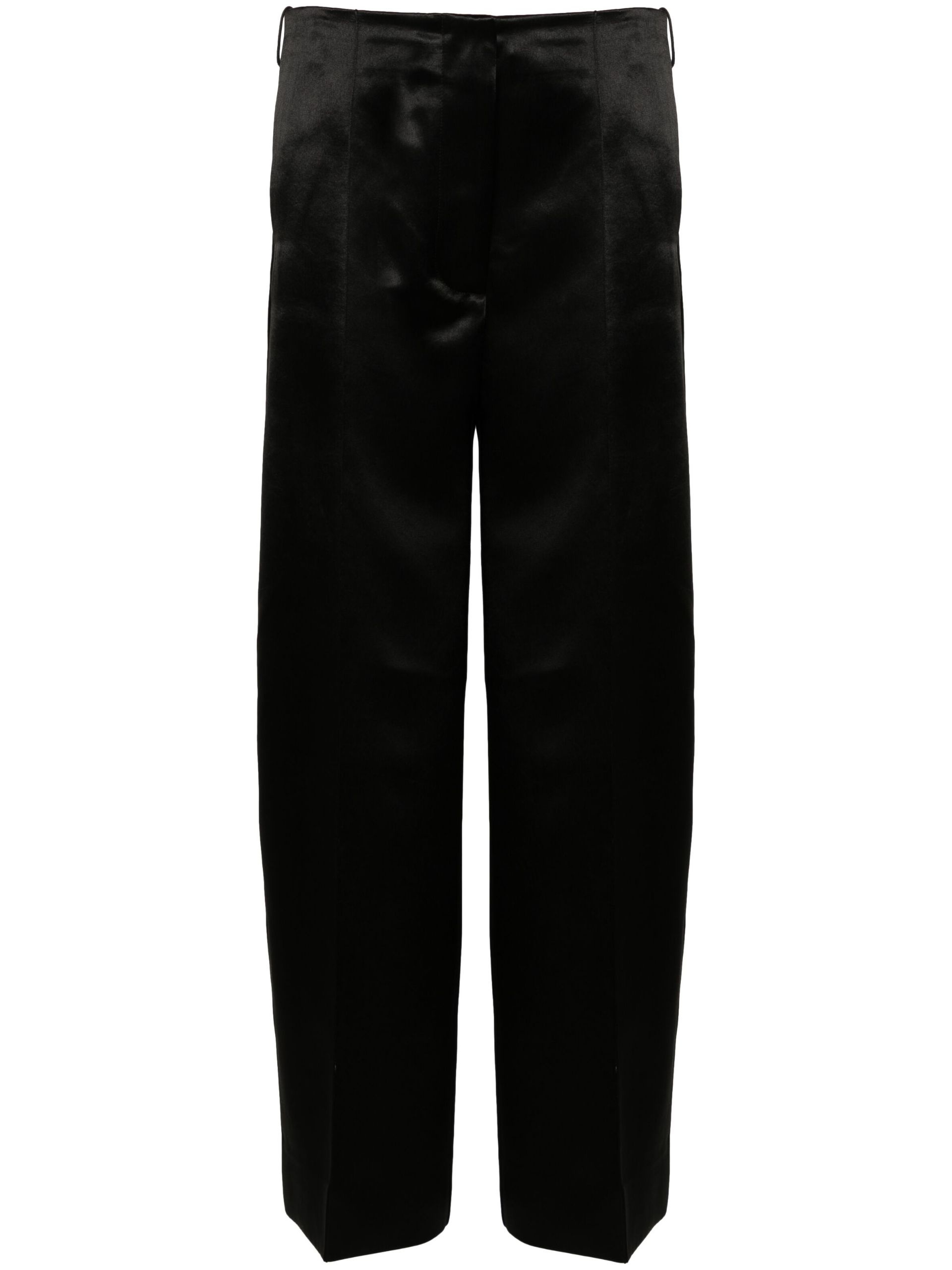 Black Wide-Leg Satin Trousers - 1