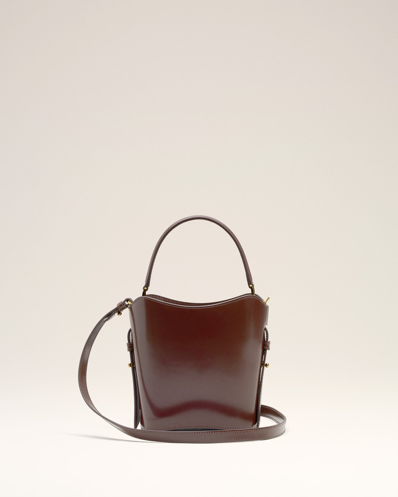 BURGUNDY GLAZED LEATHER MINI PARIS PARIS BUCKET BAG 4