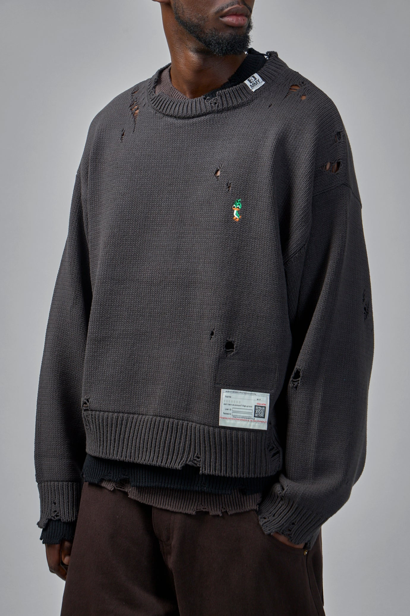 Layered Knit Pullover in Black - 5