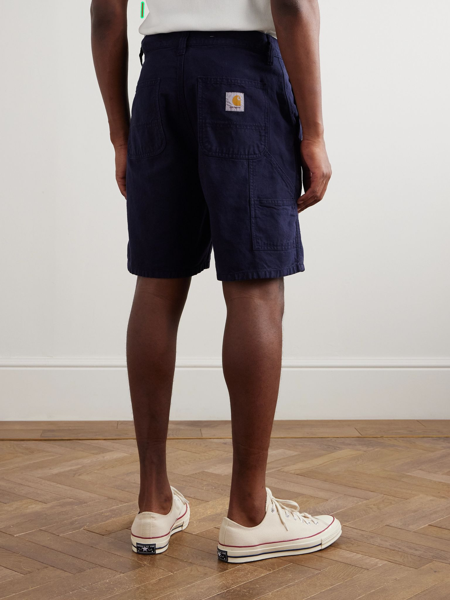 Walter Single Knee Wide-Leg Cotton and Linen-Blend Canvas Shorts Navy - 4
