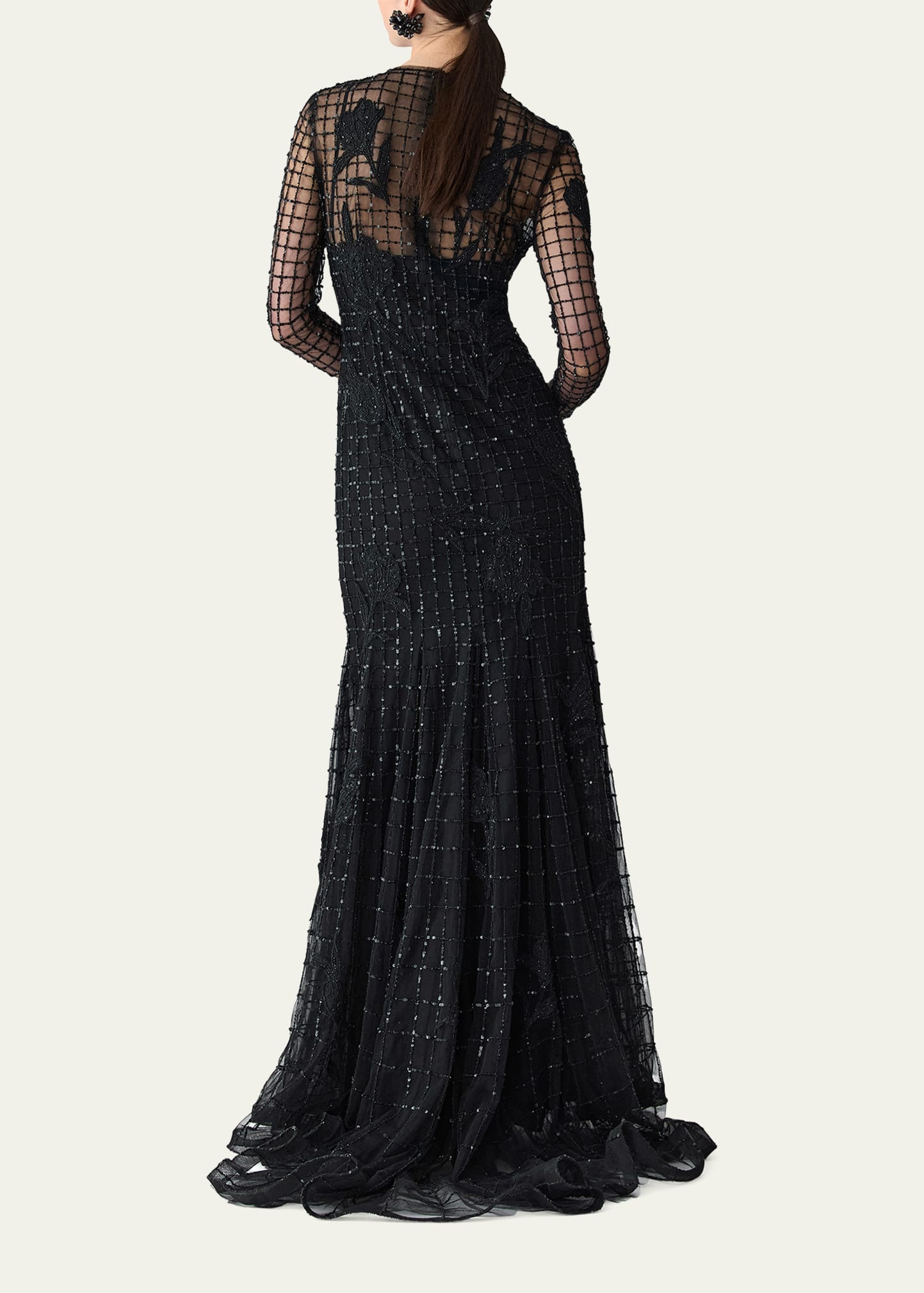 Embellished Long-Sleeve Trumpet Gown - 3