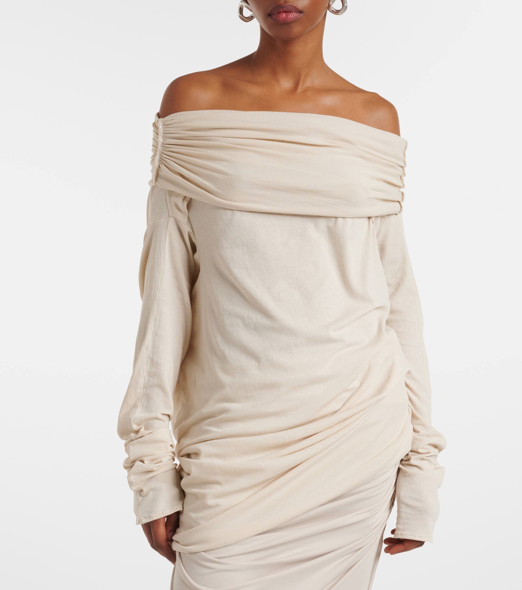 Bound off-shoulder cotton-blend top - 4
