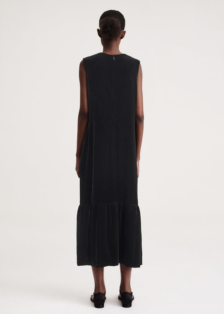 Gathered-hem velvet dress black - 3