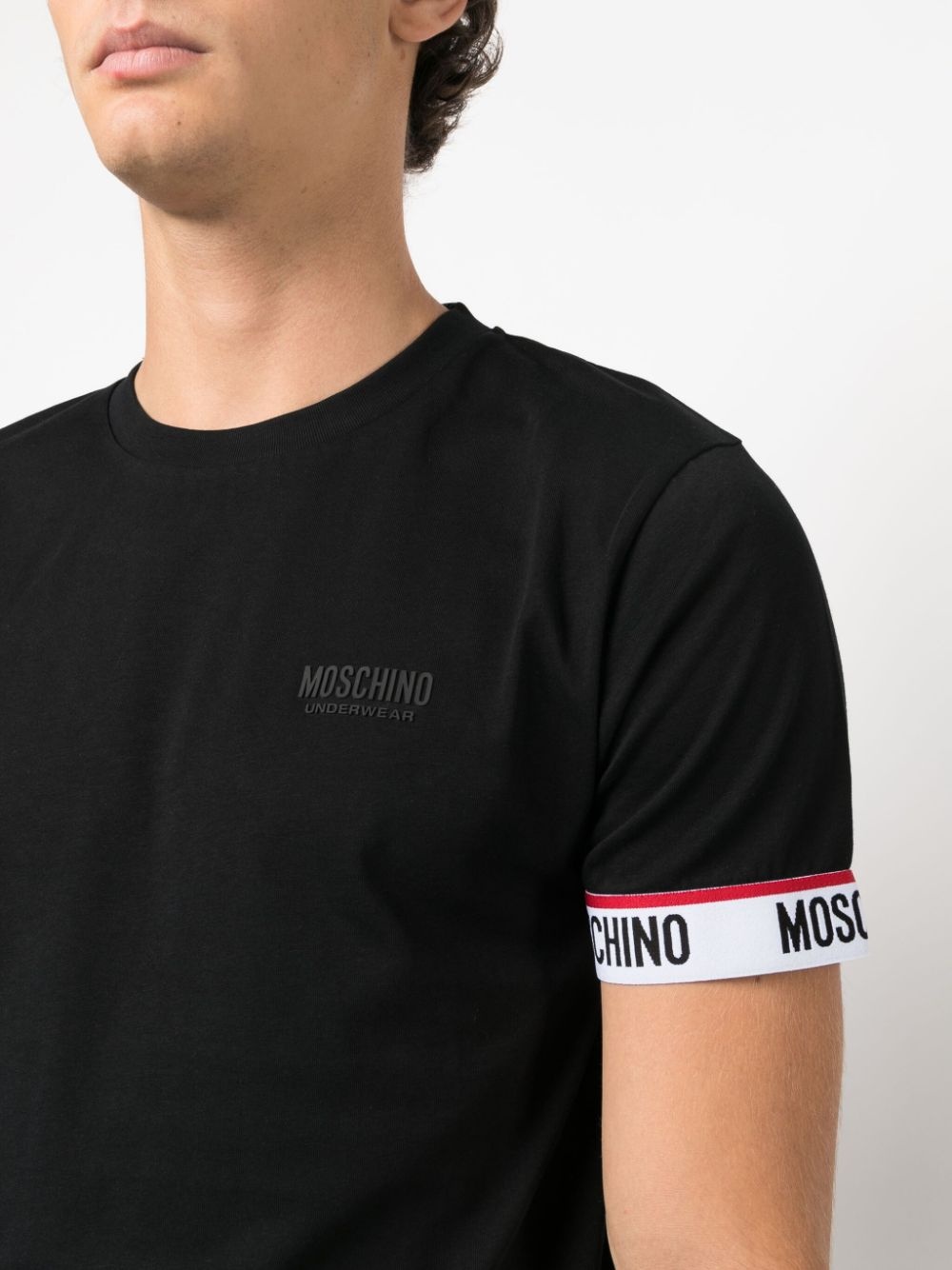 logo-tape detail cotton T-shirt - 5