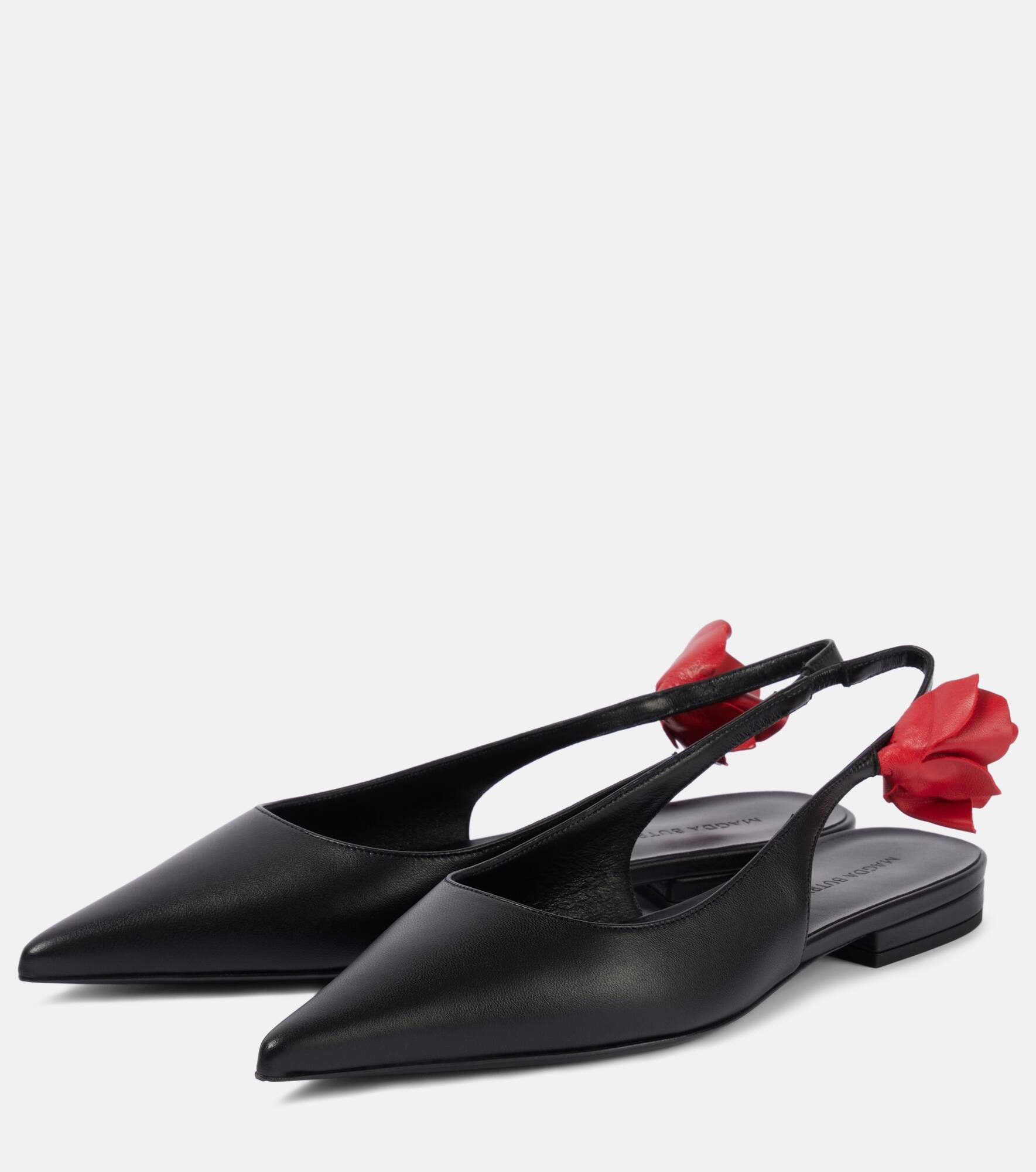 Floral-appliqué leather slingback flats - 4