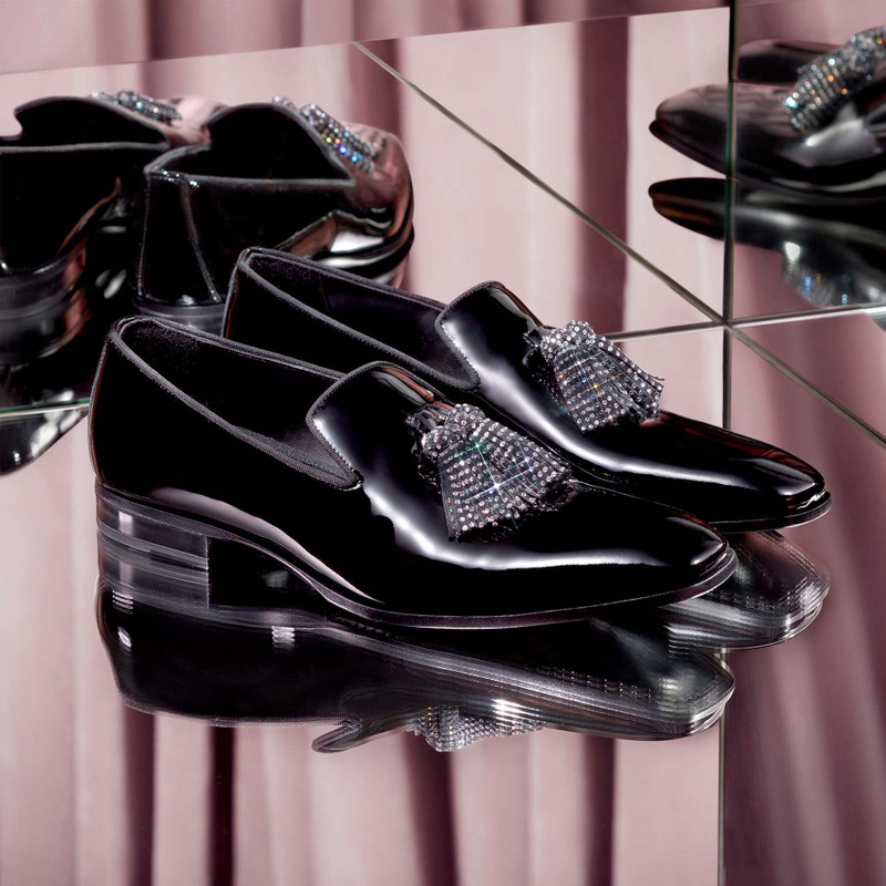 Foxley/M Black Patent Slip-On Shoes with Crystal Tassels 6