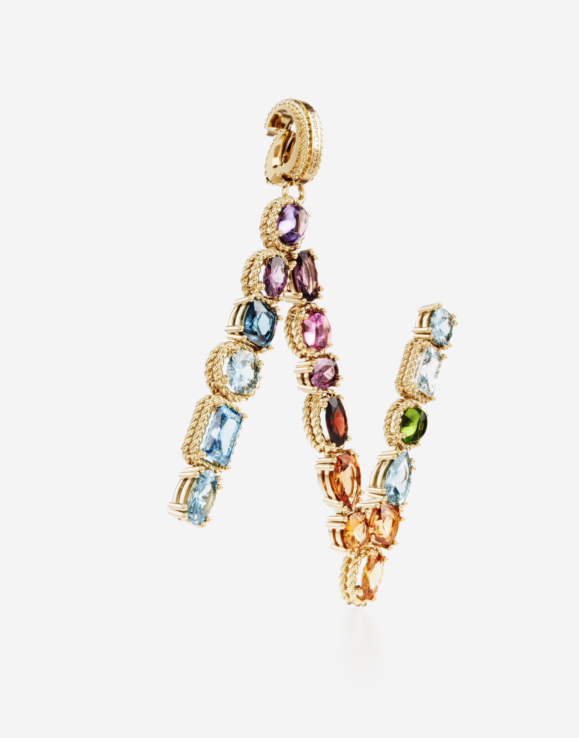 Rainbow alphabet N 18 kt yellow gold charm with multicolor fine gems - 2