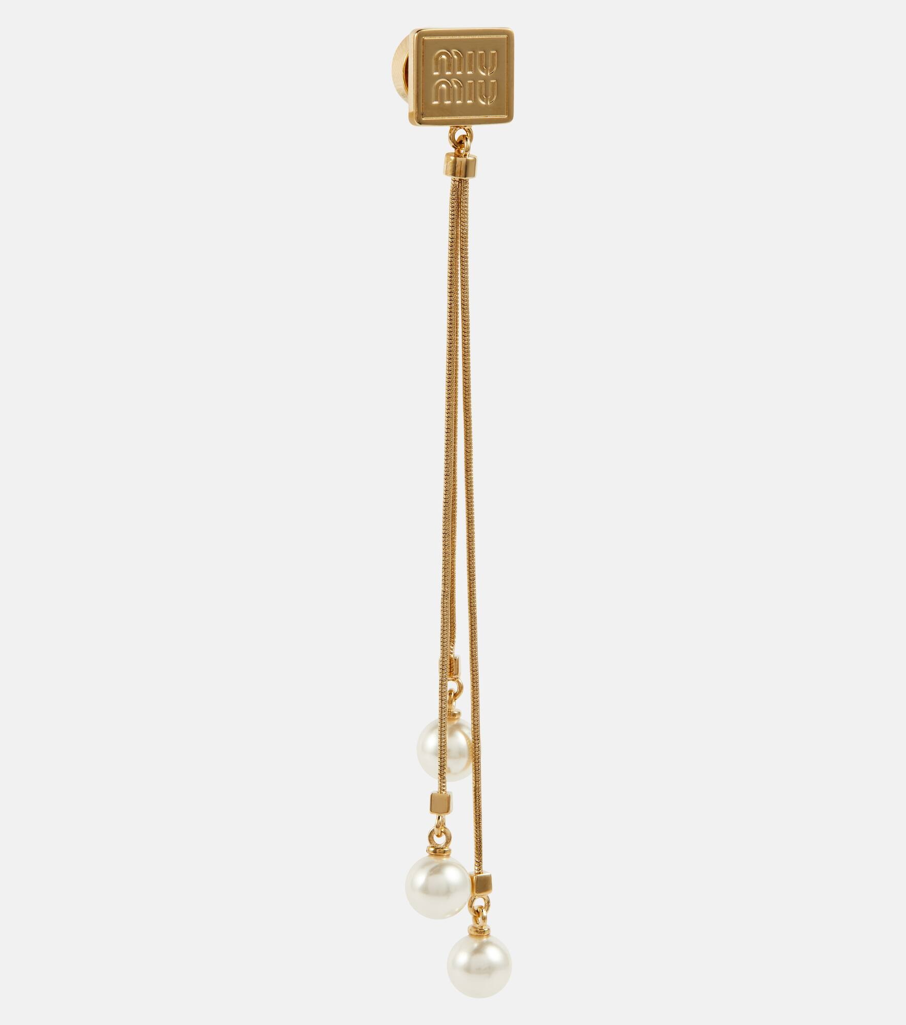 Faux pearl and brass earrings - 2